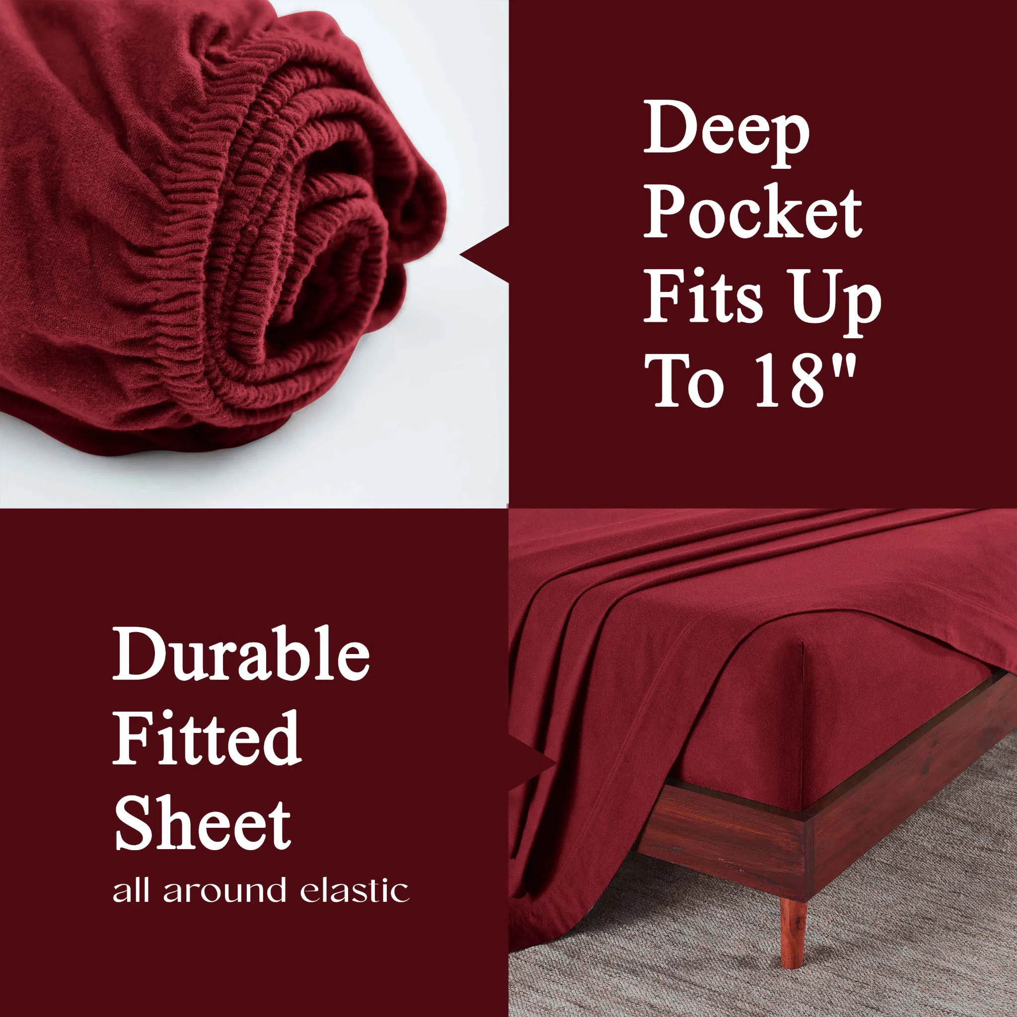 100% Cotton Flannel Solid Deep Pocket Bed Sheet Set - Image 52