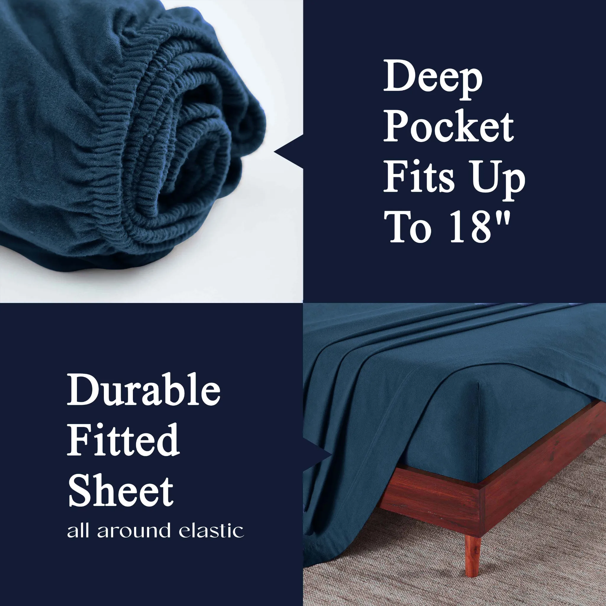 100% Cotton Flannel Solid Deep Pocket Bed Sheet Set - Image 60