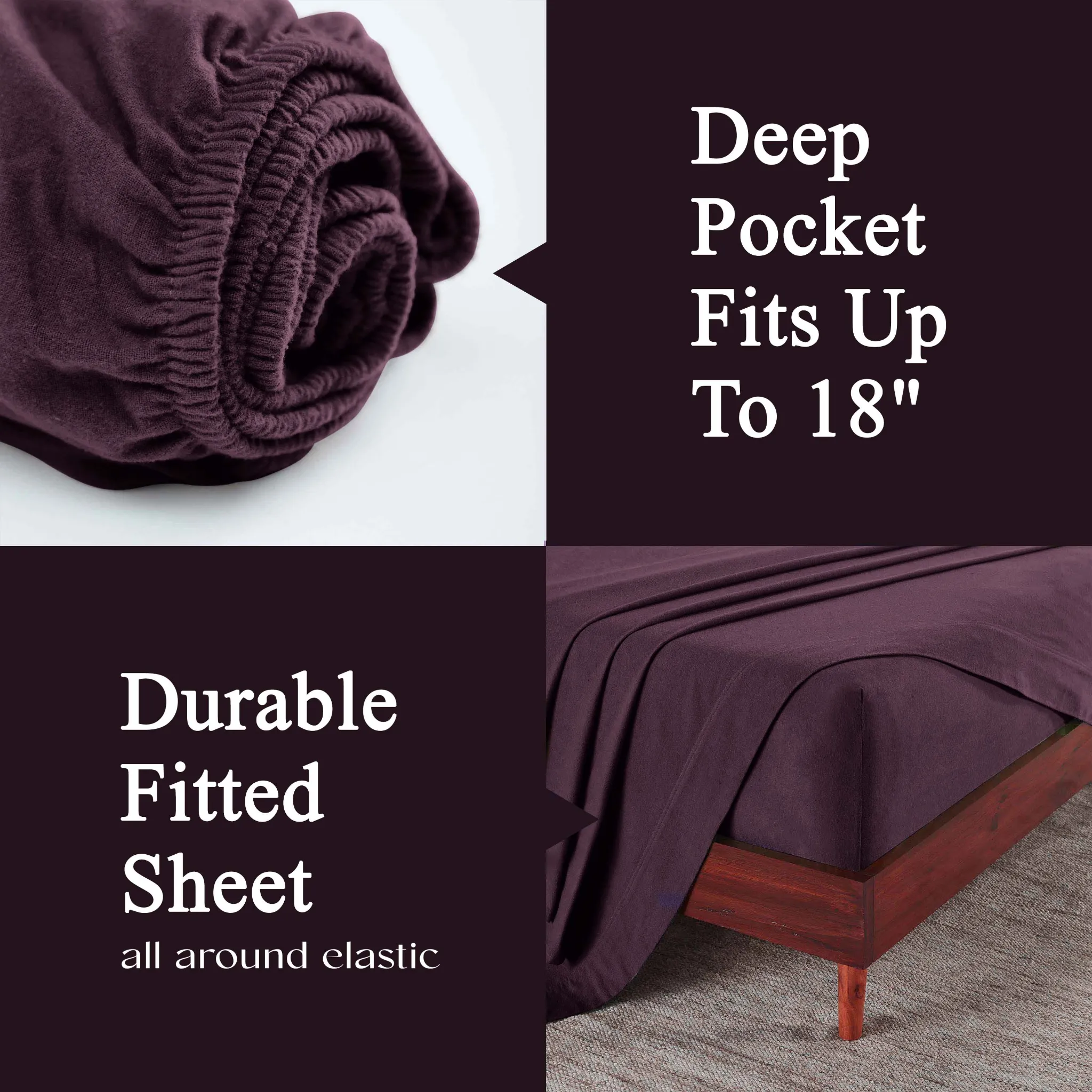 100% Cotton Flannel Solid Deep Pocket Bed Sheet Set - Image 68