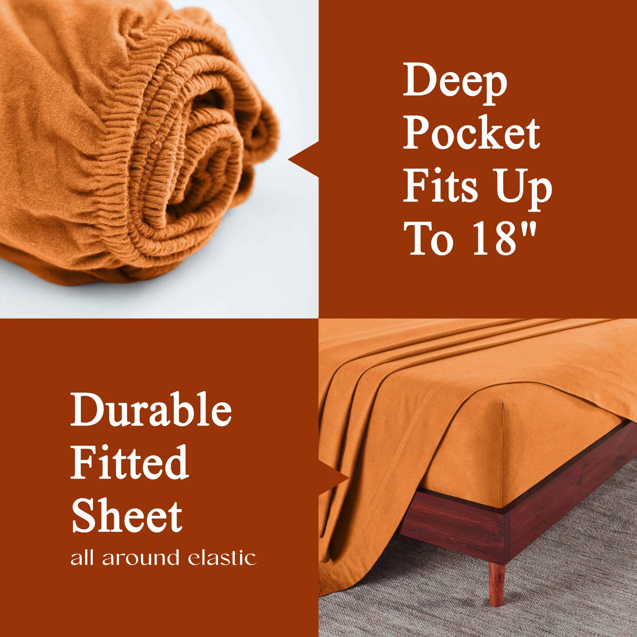 100% Cotton Flannel Solid Deep Pocket Bed Sheet Set - Image 76