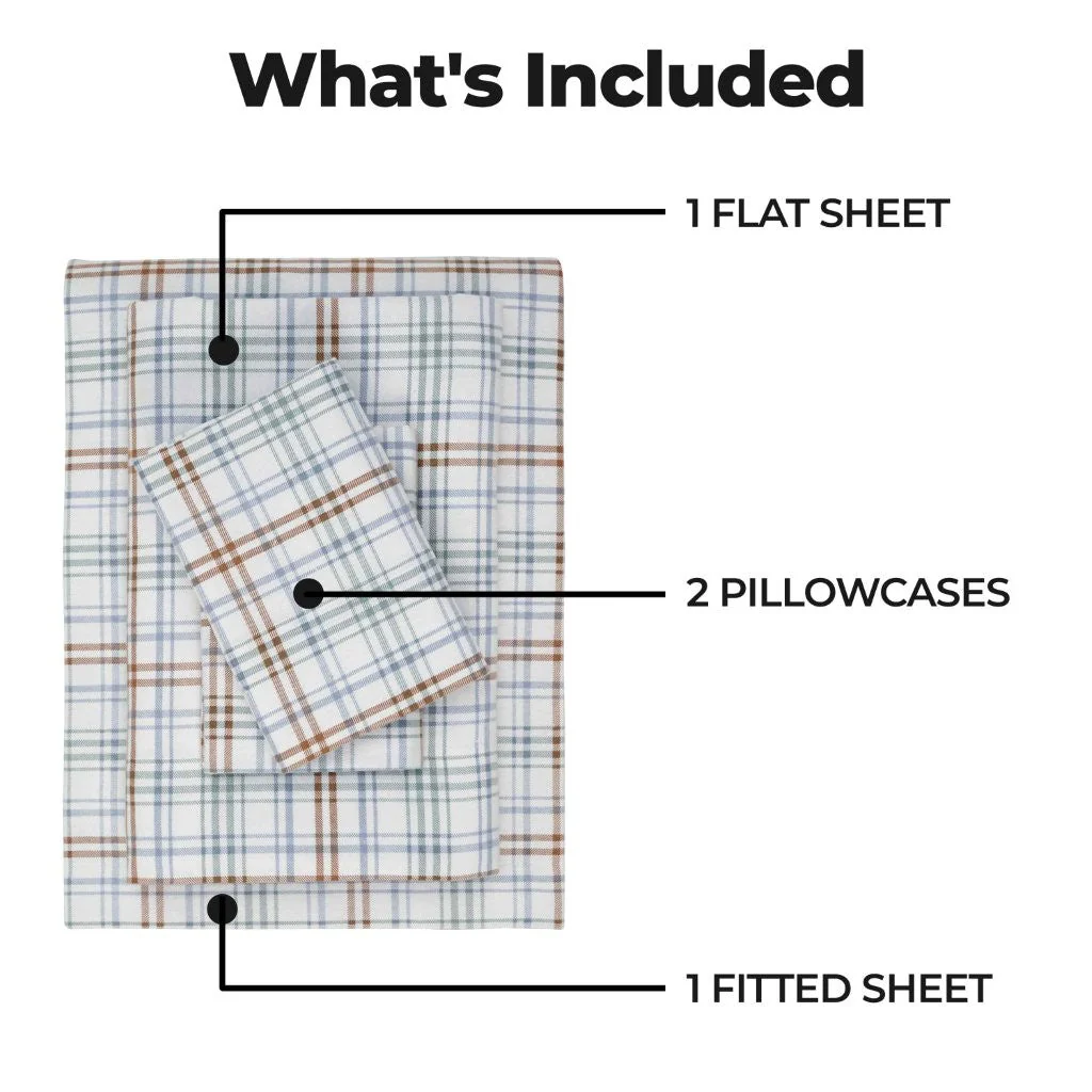 100% Cotton Flannel Sheet Set Plaid Classic Modern Farmhouse Deep Pocket - Image 10