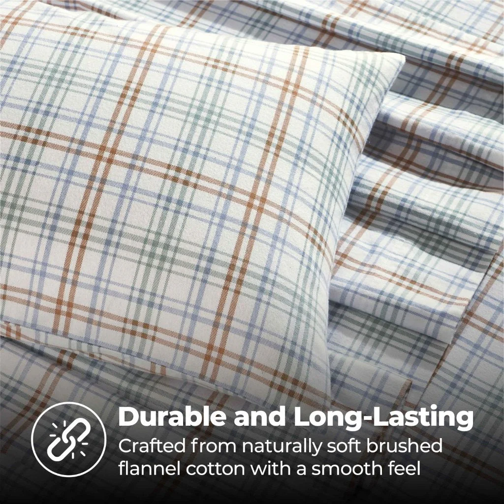 100% Cotton Flannel Sheet Set Plaid Classic Modern Farmhouse Deep Pocket - Image 11