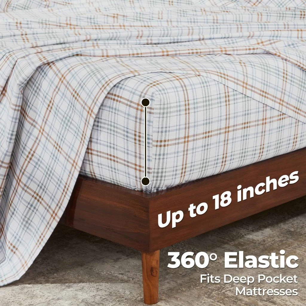 100% Cotton Flannel Sheet Set Plaid Classic Modern Farmhouse Deep Pocket - Image 12