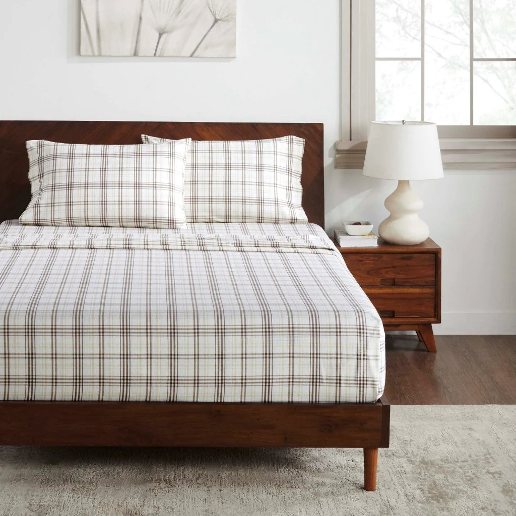 100% Cotton Flannel Sheet Set Plaid Classic Modern Farmhouse Deep Pocket - Image 15