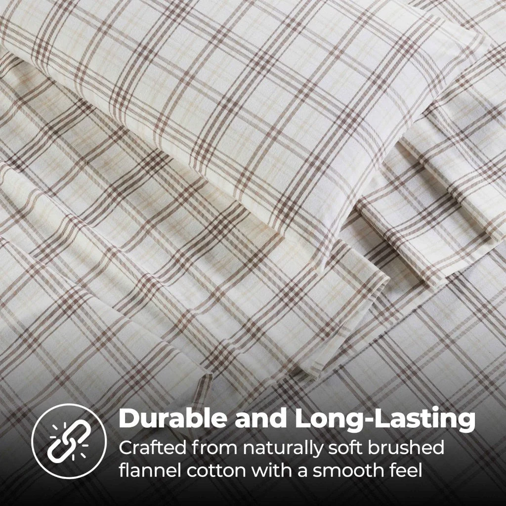 100% Cotton Flannel Sheet Set Plaid Classic Modern Farmhouse Deep Pocket - Image 23
