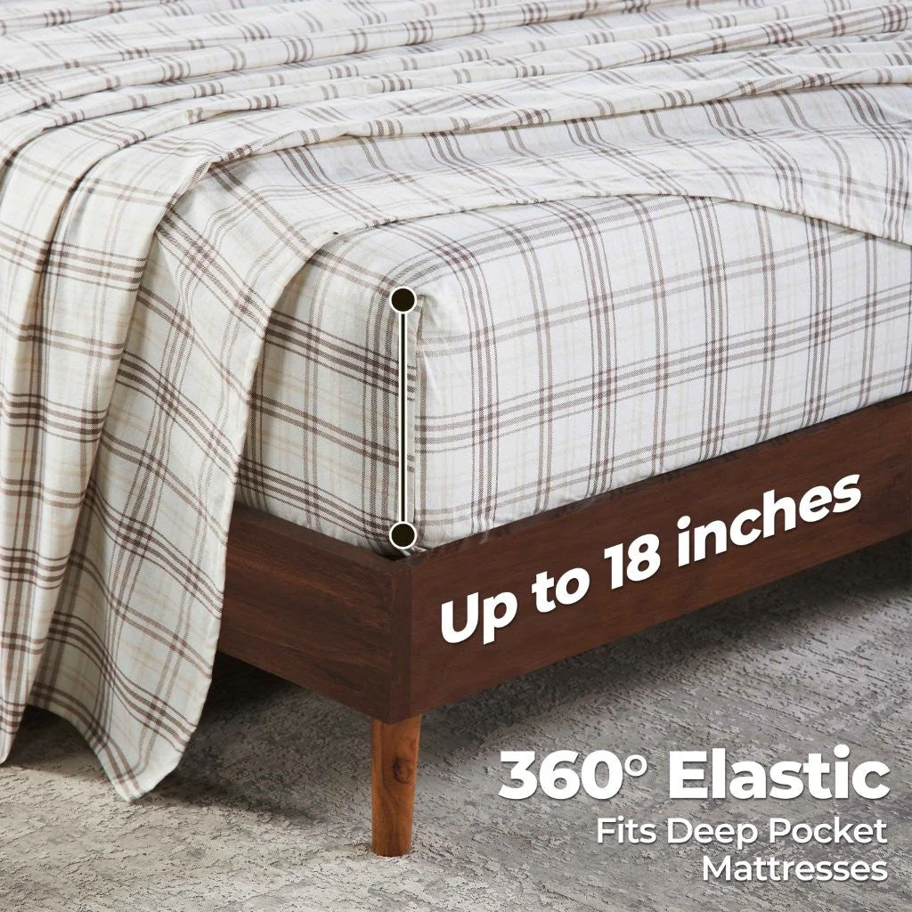 100% Cotton Flannel Sheet Set Plaid Classic Modern Farmhouse Deep Pocket - Image 24