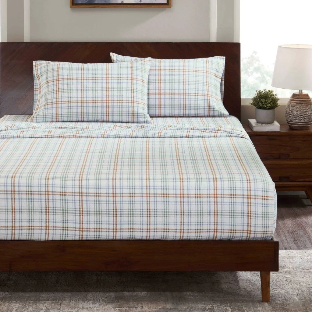 100% Cotton Flannel Sheet Set Plaid Classic Modern Farmhouse Deep Pocket - Image 3
