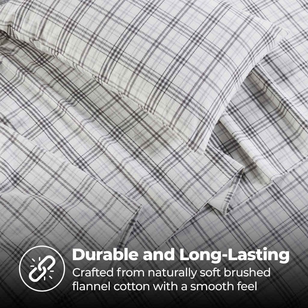 100% Cotton Flannel Sheet Set Plaid Classic Modern Farmhouse Deep Pocket - Image 35