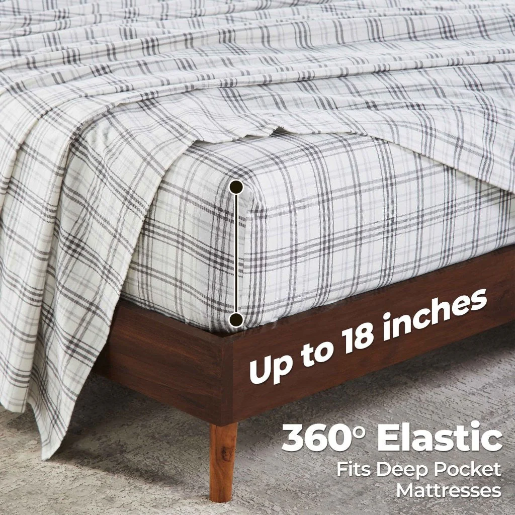 100% Cotton Flannel Sheet Set Plaid Classic Modern Farmhouse Deep Pocket - Image 36