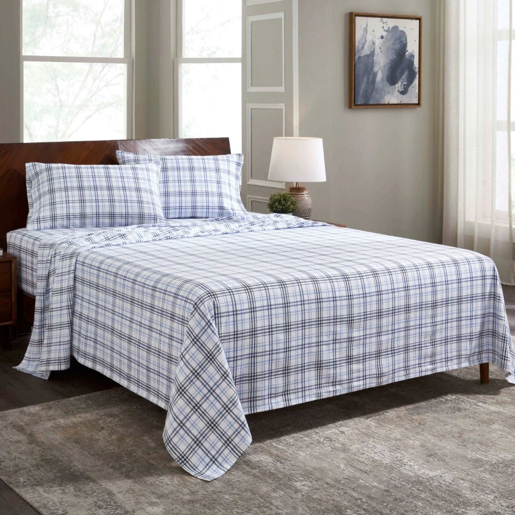 100% Cotton Flannel Sheet Set Plaid Classic Modern Farmhouse Deep Pocket - Image 37