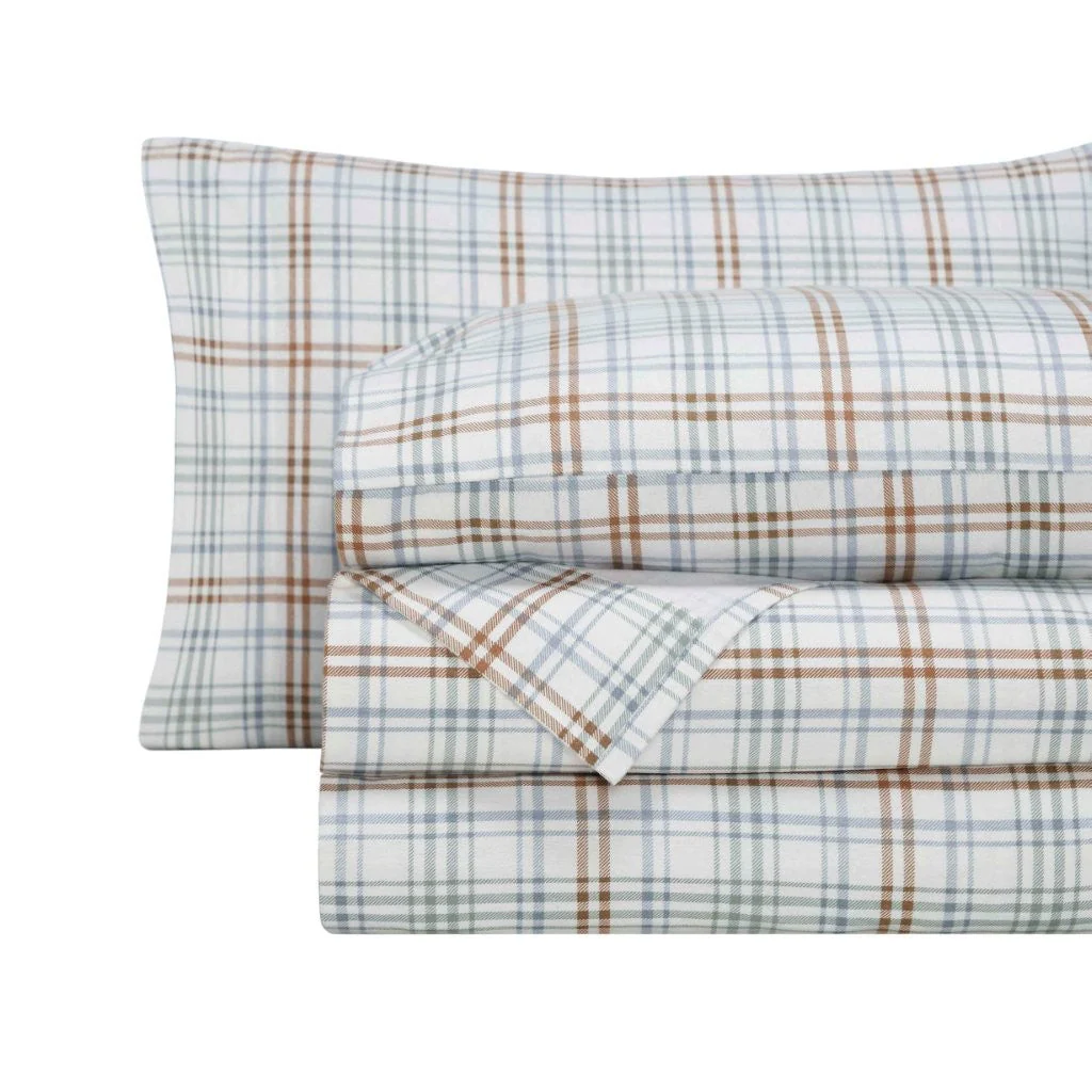 100% Cotton Flannel Sheet Set Plaid Classic Modern Farmhouse Deep Pocket - Image 4