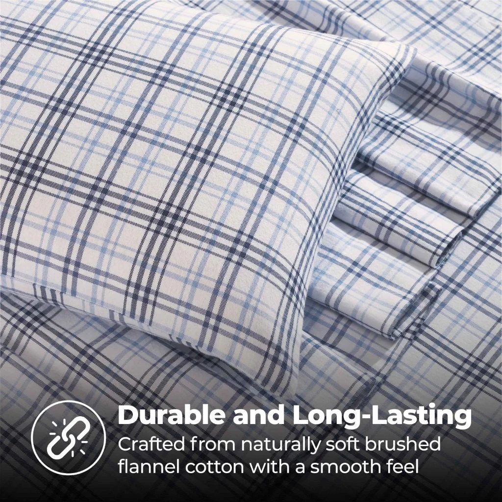 100% Cotton Flannel Sheet Set Plaid Classic Modern Farmhouse Deep Pocket - Image 47