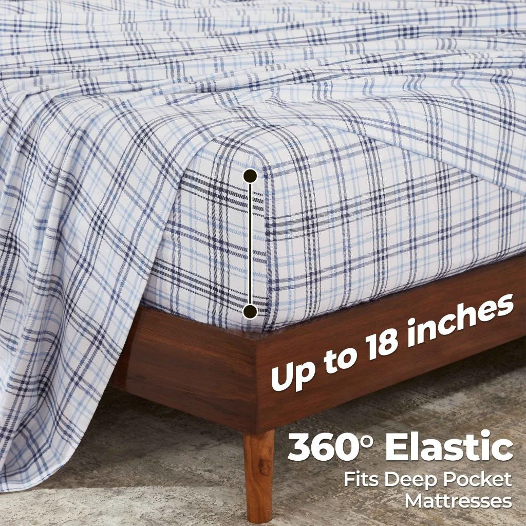 100% Cotton Flannel Sheet Set Plaid Classic Modern Farmhouse Deep Pocket - Image 48