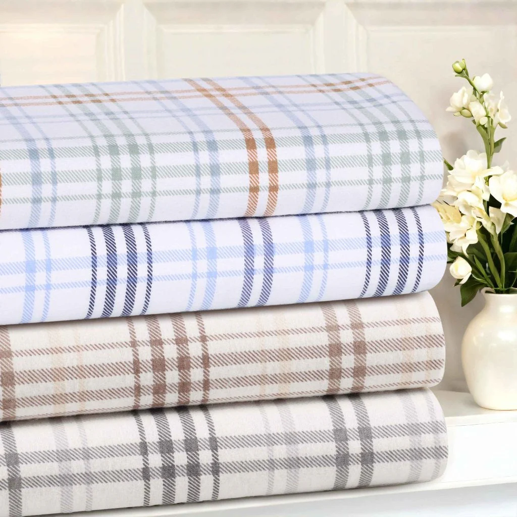 100% Cotton Flannel Sheet Set Plaid Classic Modern Farmhouse Deep Pocket - Image 50