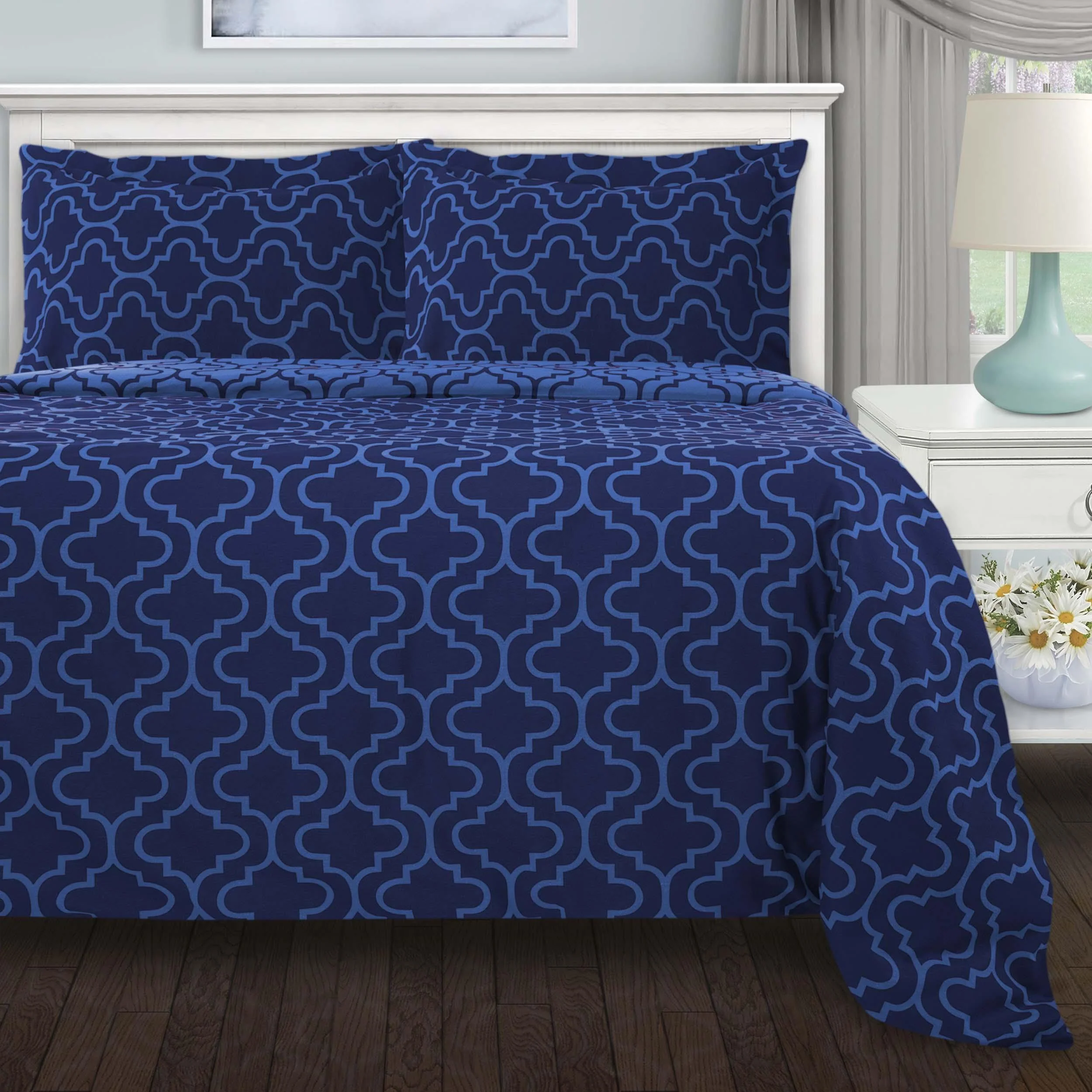 Cotton Flannel Trellis Duvet Cover Set with Button Closure - Image 10