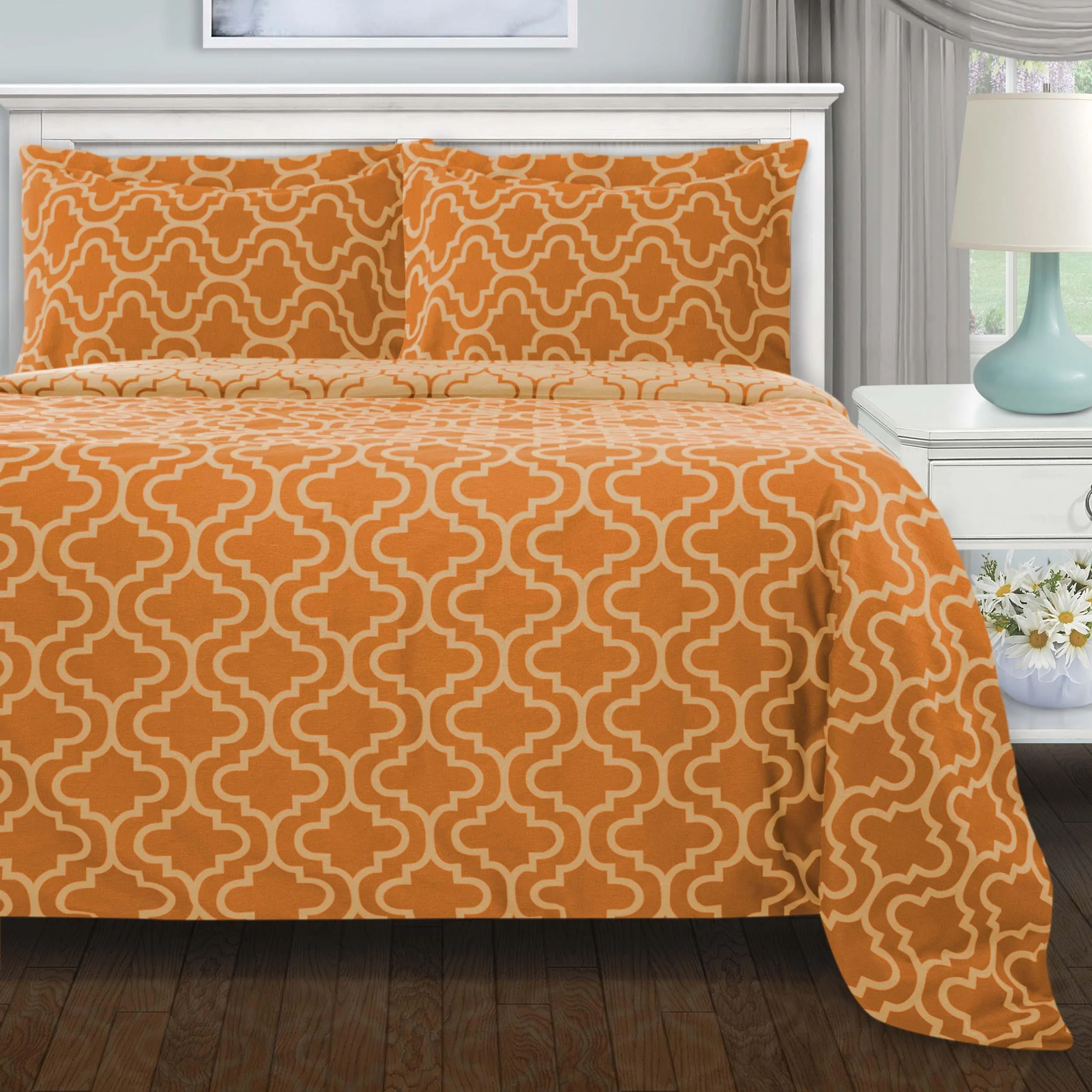 Cotton Flannel Trellis Duvet Cover Set with Button Closure - Image 15