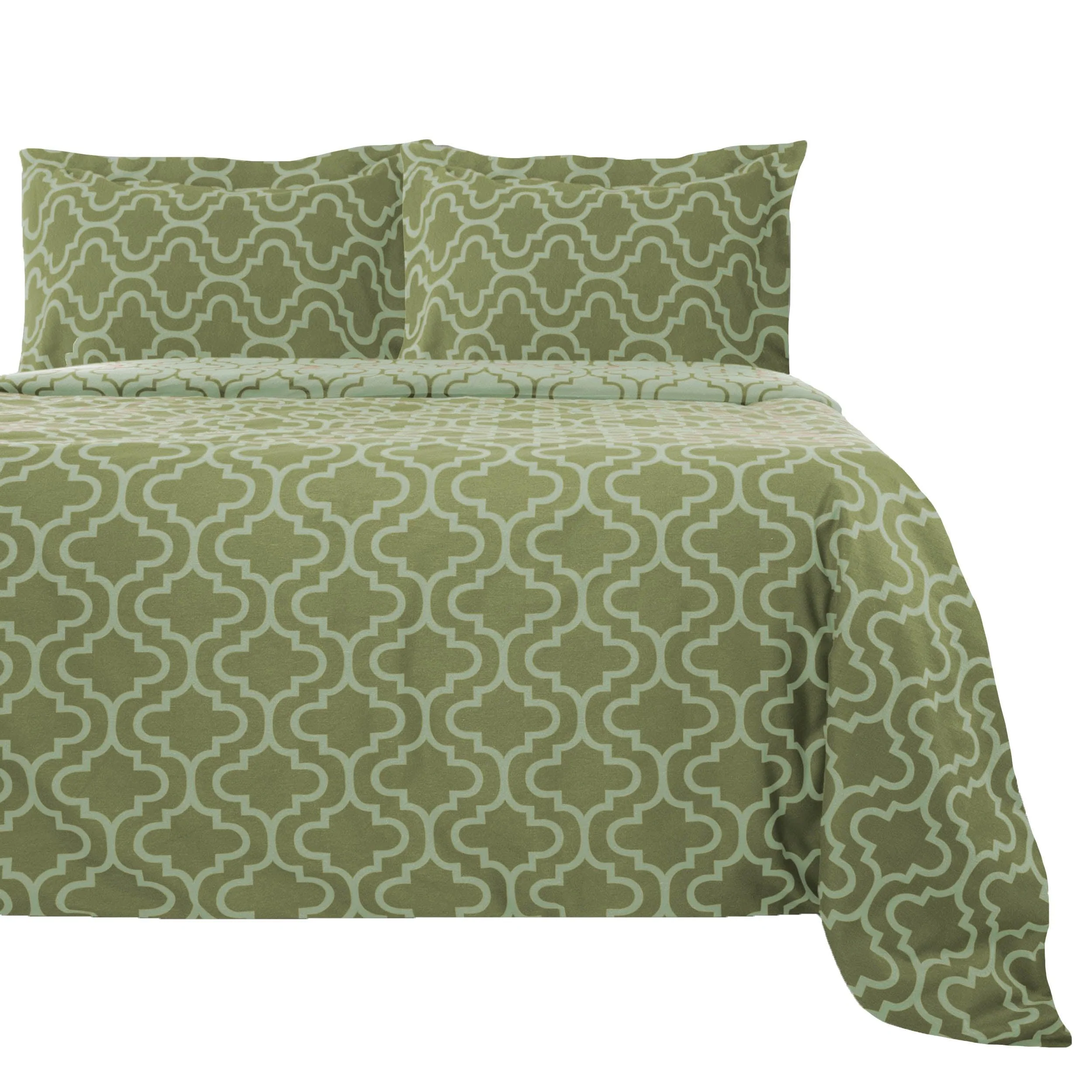 Cotton Flannel Trellis Duvet Cover Set with Button Closure - Image 16