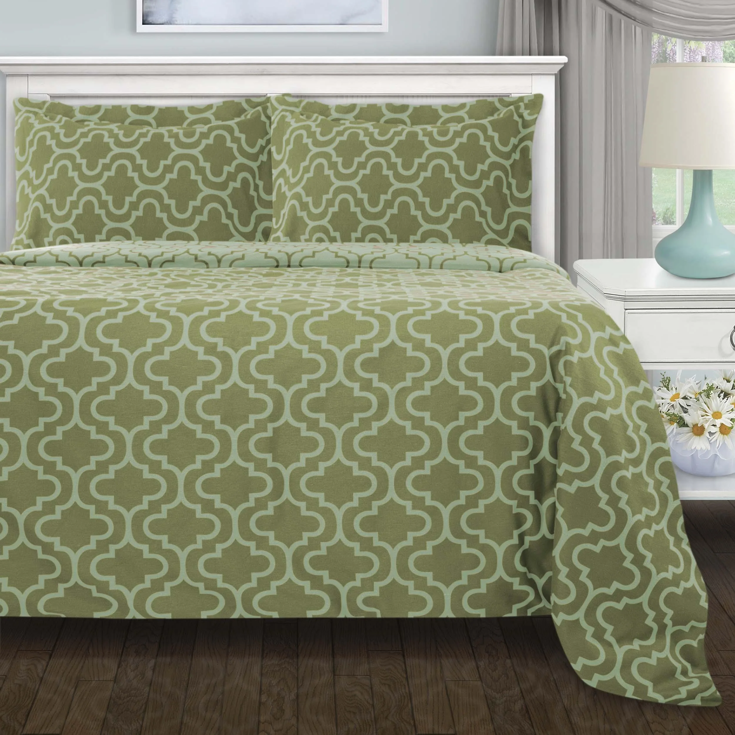 Cotton Flannel Trellis Duvet Cover Set with Button Closure - Image 18