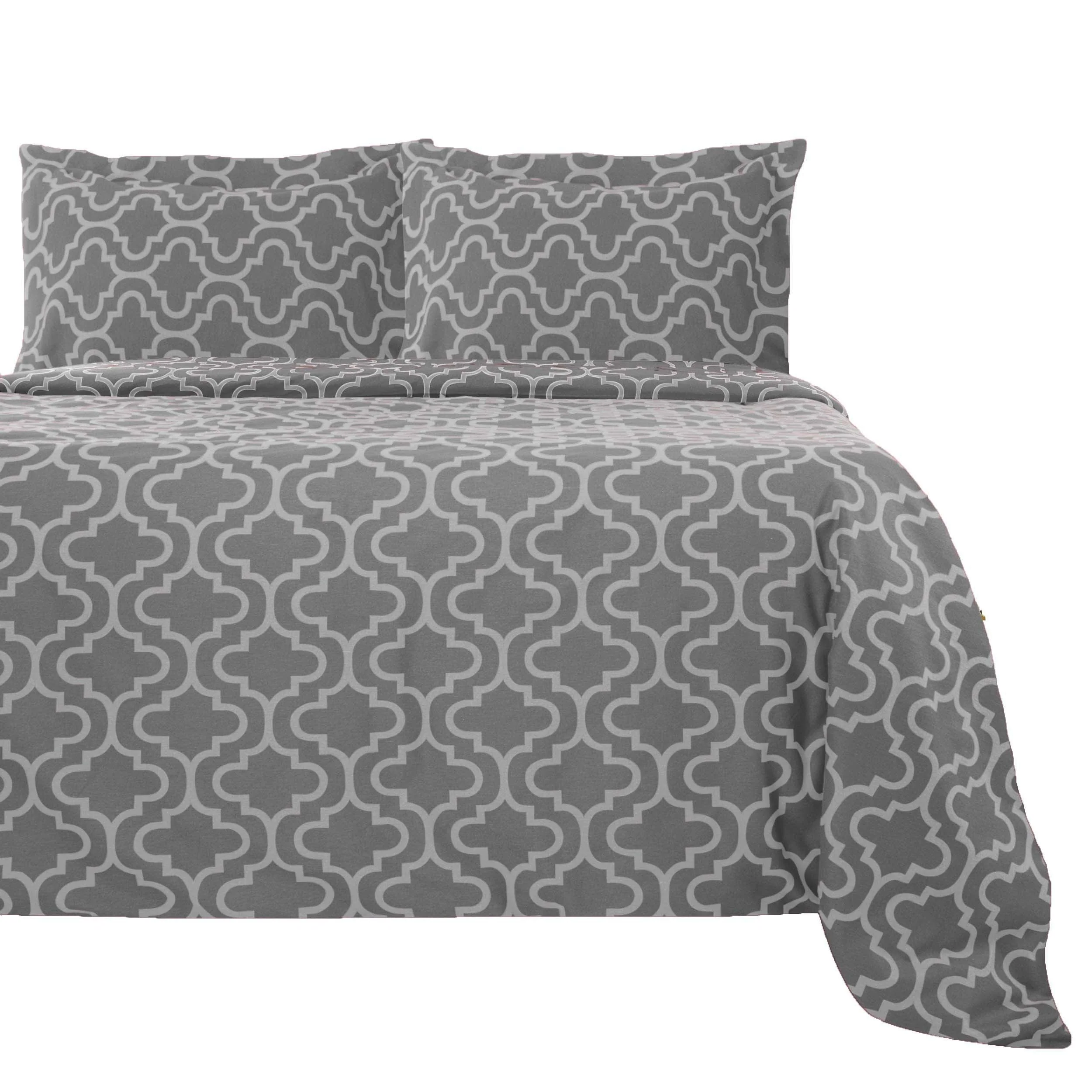 Cotton Flannel Trellis Duvet Cover Set with Button Closure - Image 3