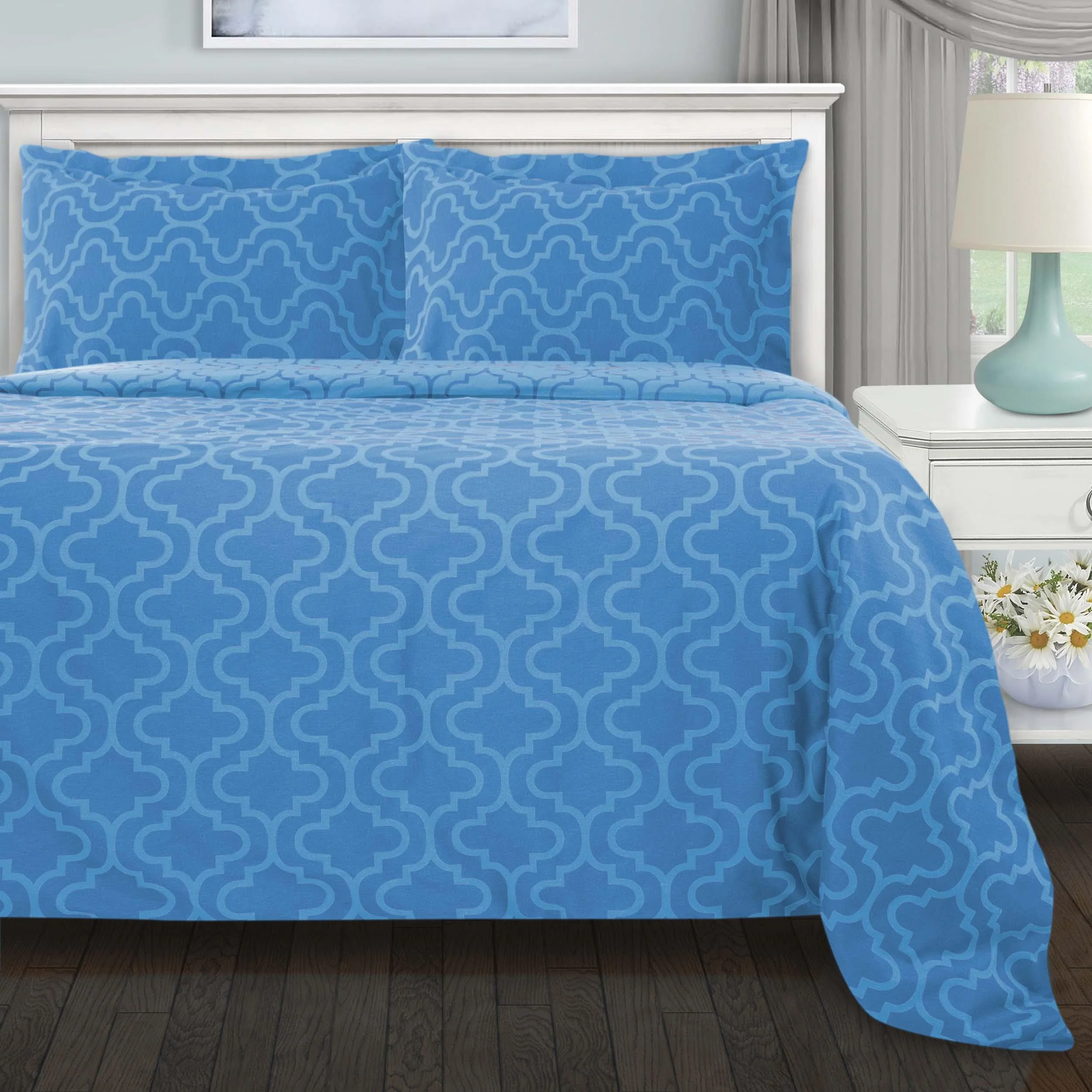 Cotton Flannel Trellis Duvet Cover Set with Button Closure - Image 4