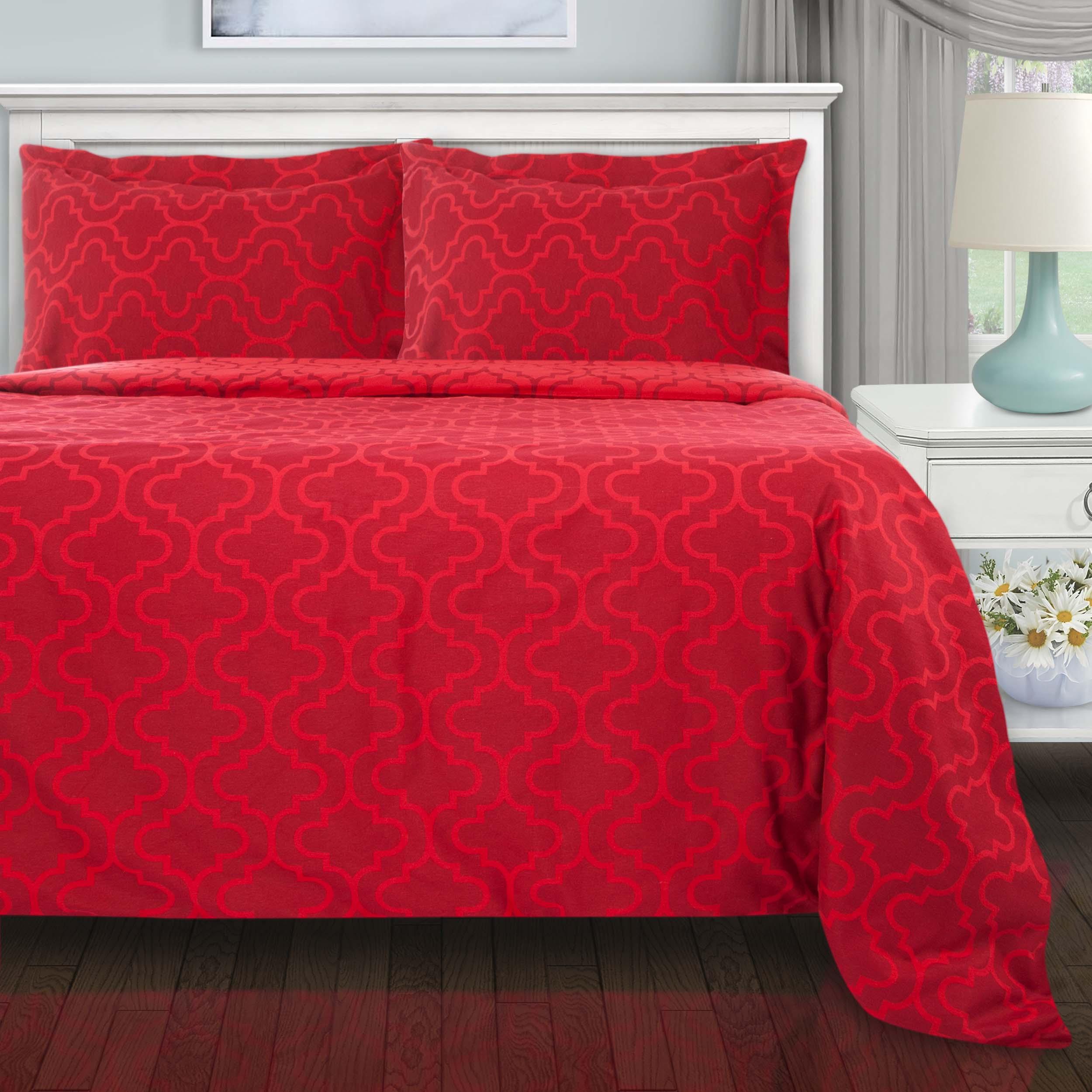 Cotton Flannel Trellis Duvet Cover Set with Button Closure - Image 7
