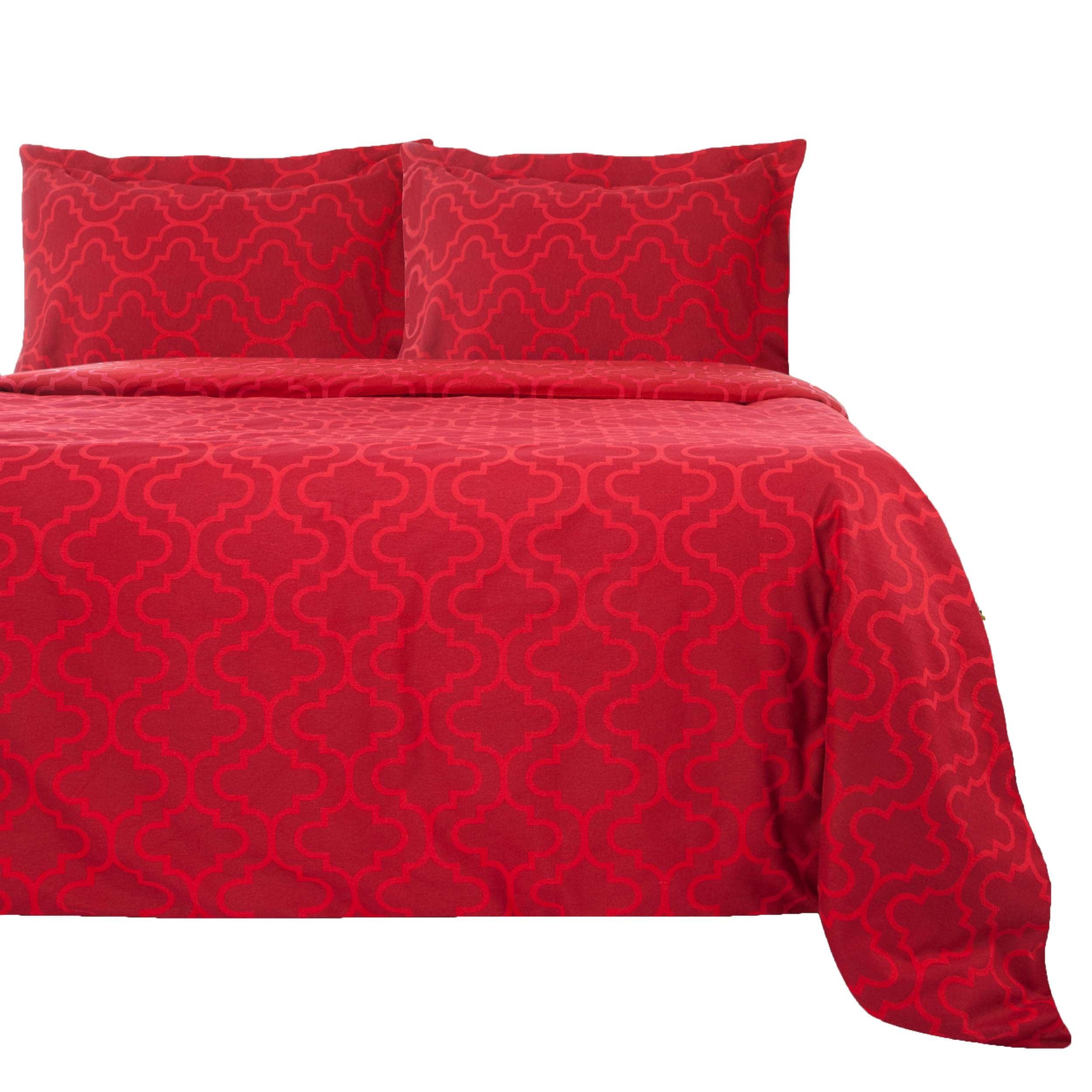 Cotton Flannel Trellis Duvet Cover Set with Button Closure - Image 9