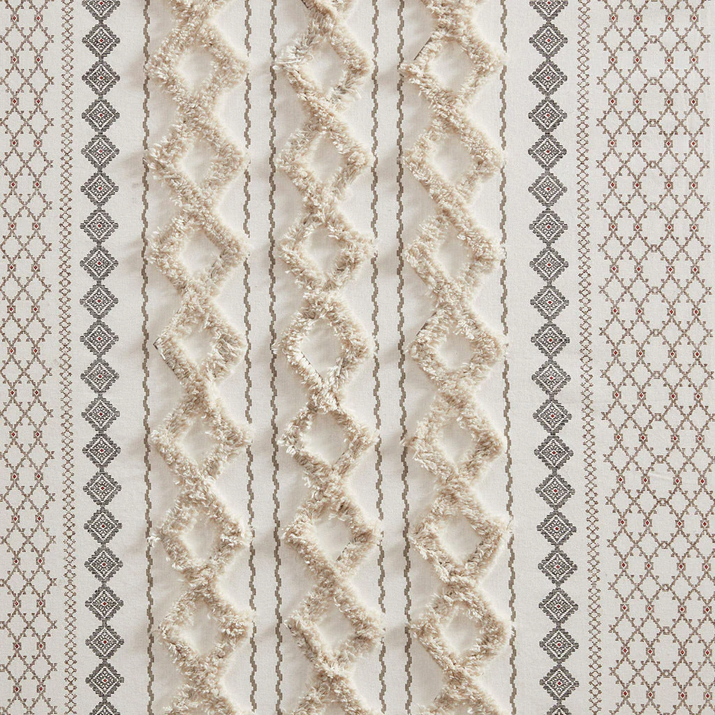 Cotton Printed Curtain Panel with Chenille Stripe and Lining Ivory 50x84 - Image 2