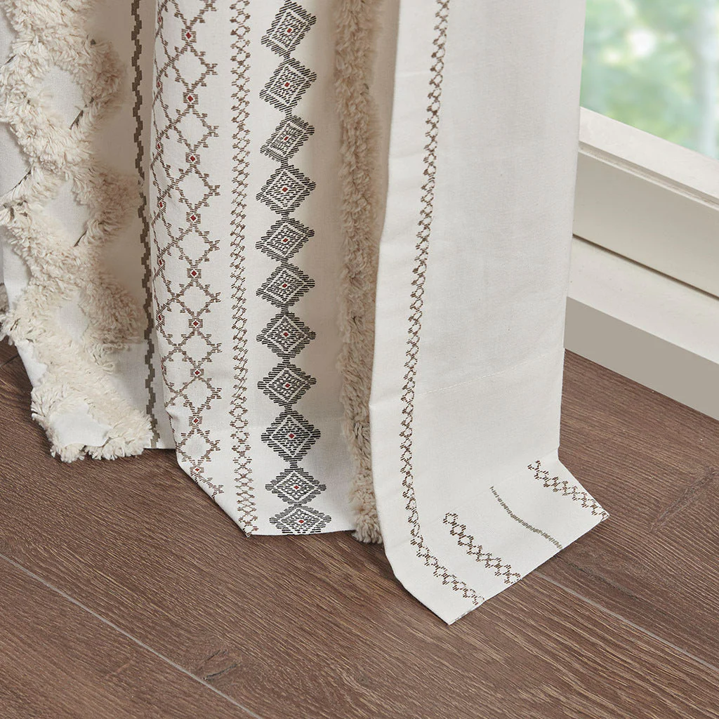 Cotton Printed Curtain Panel with Chenille Stripe and Lining Ivory 50x95 - Image 10