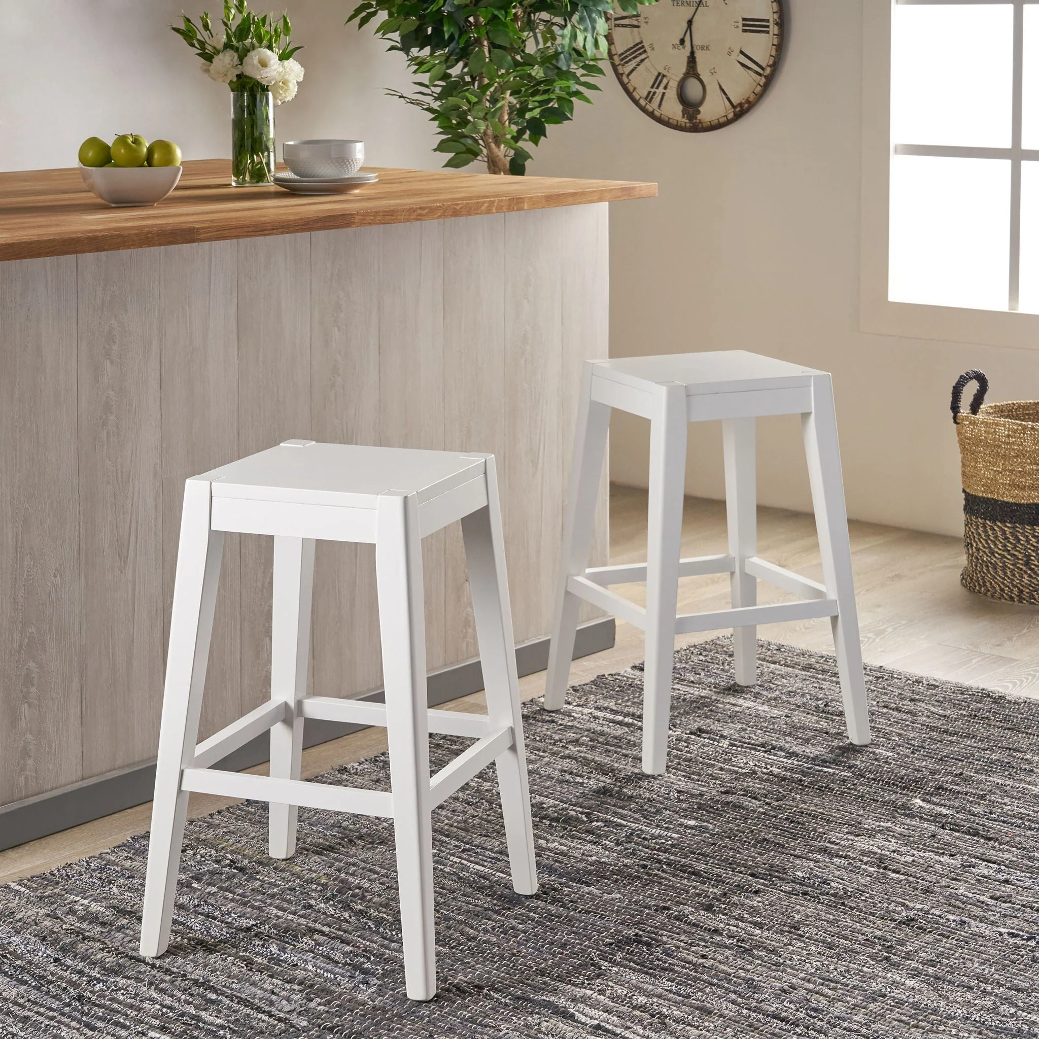 Counter Barstool (Set of 2), Rubber Wood - White - Image 4