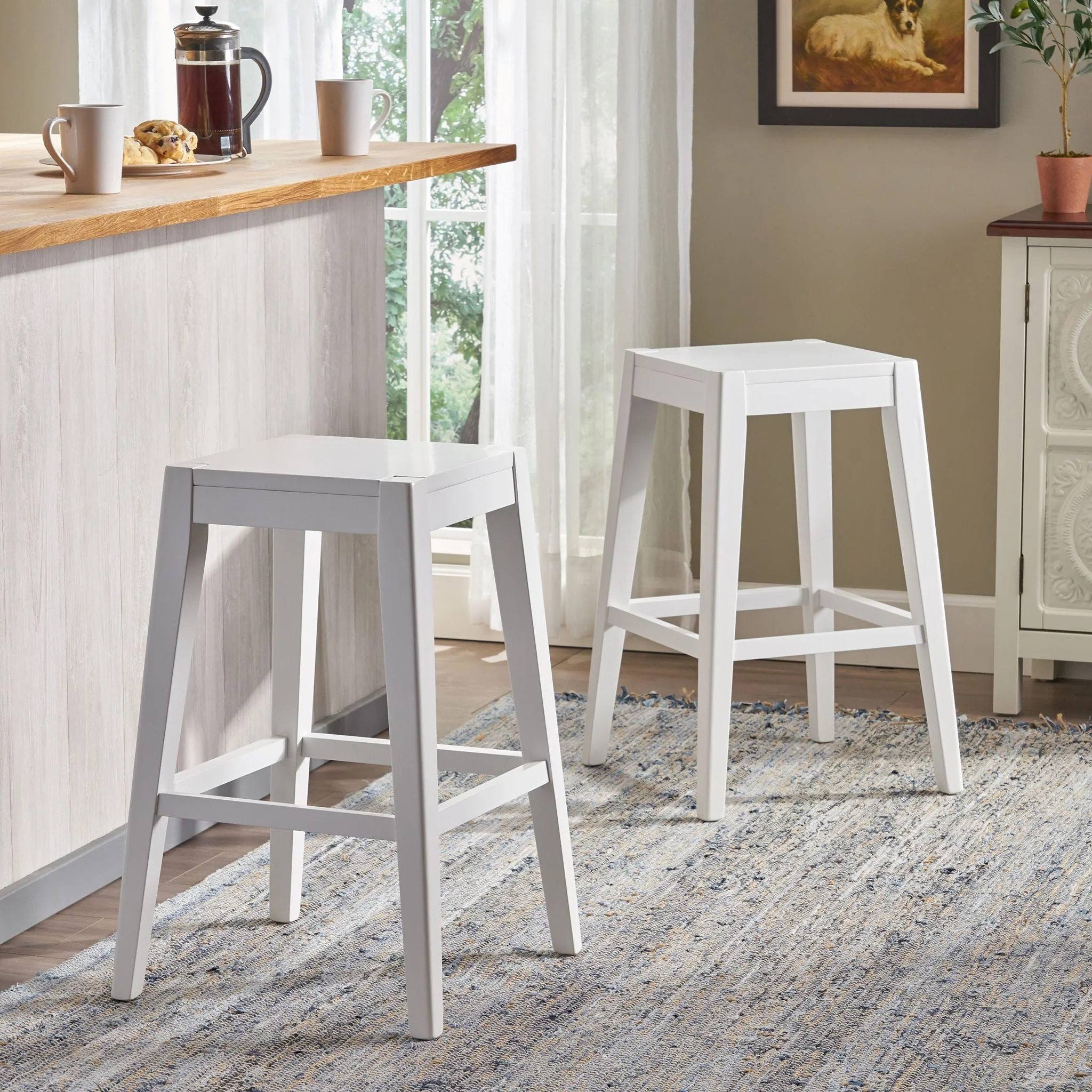Counter Barstool (Set of 2), Rubber Wood - White - Image 9