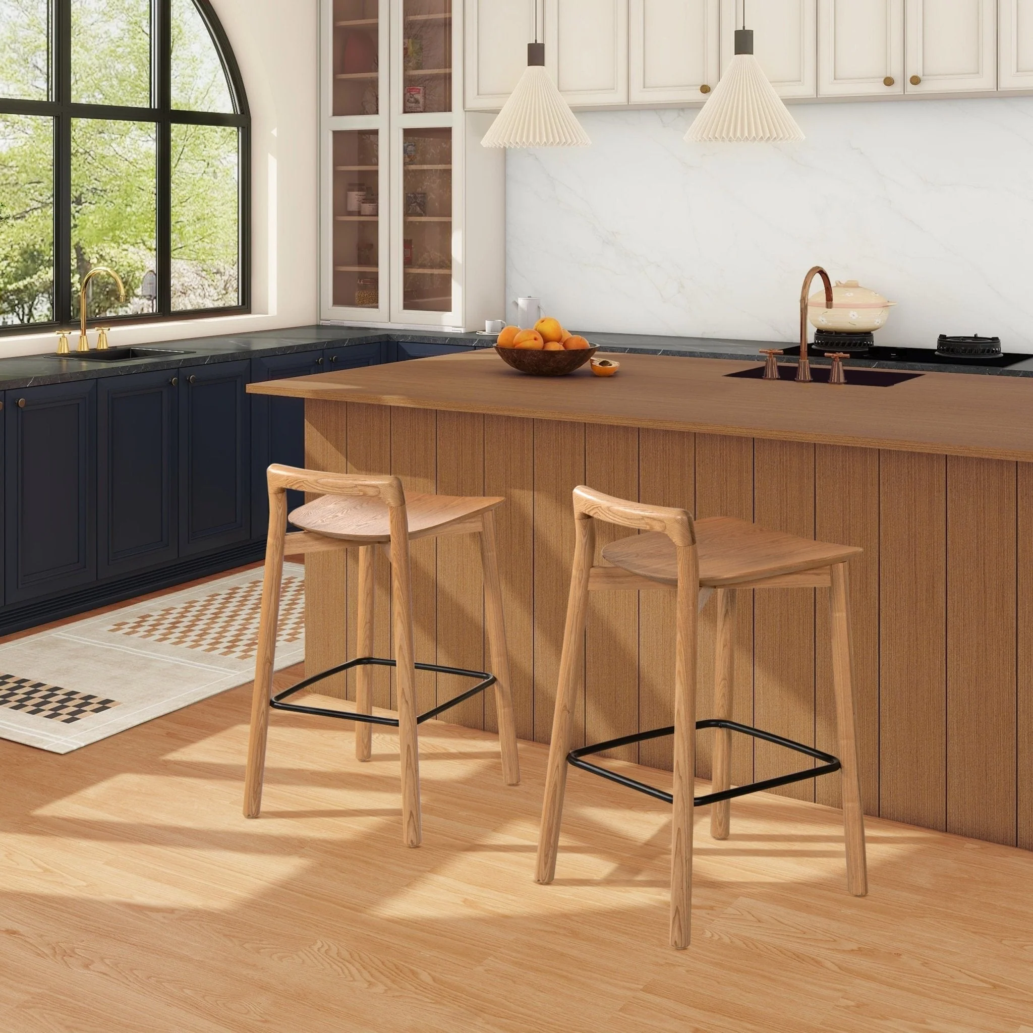 Counter Stool with Low Back and Black Iron Footrest - Image 7