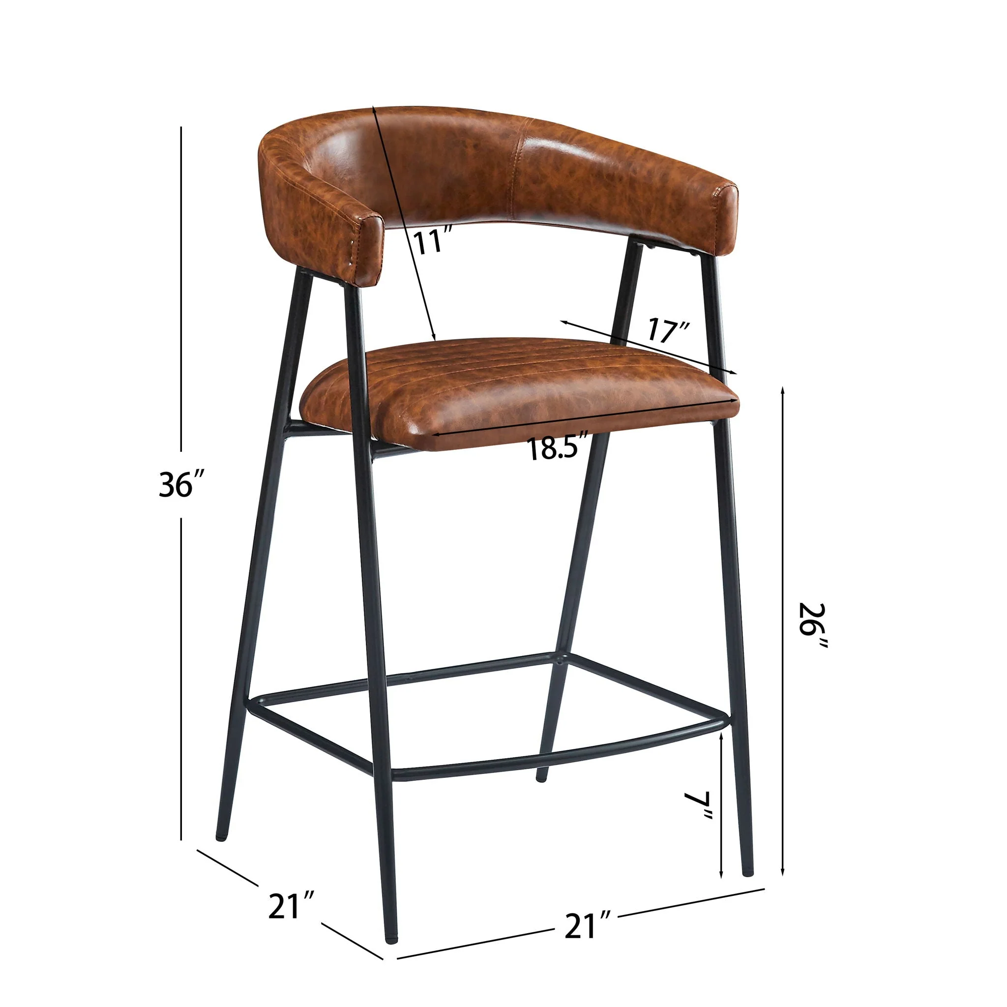 Counter Stools (Set of 2), Upholstered with Iron Frame in Brown - Image 2