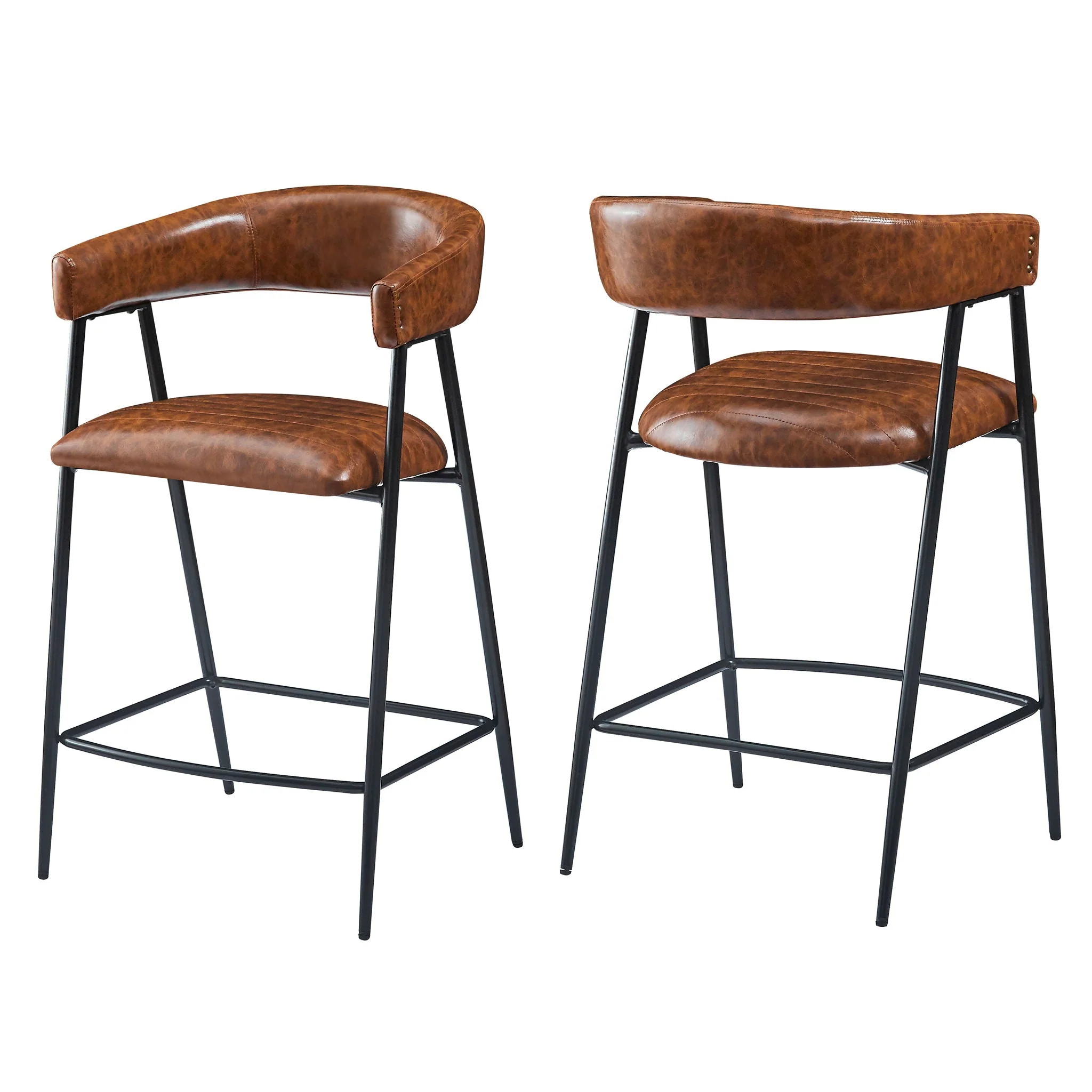 Counter Stools (Set of 2), Upholstered with Iron Frame in Brown - Image 4