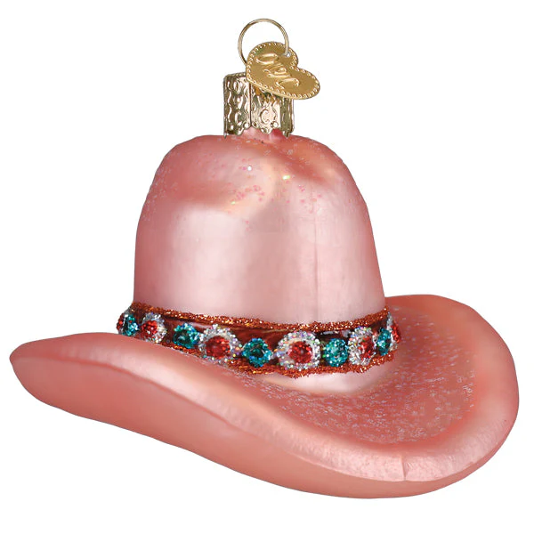 Cowgirl Hat Ornament Pink Sparkly Brim - Image 2
