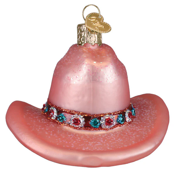 Cowgirl Hat Ornament Pink Sparkly Brim - Image 3