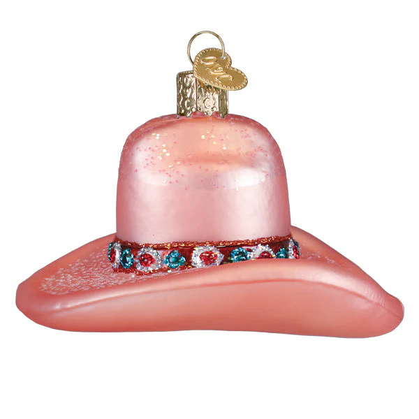 Cowgirl Hat Ornament Pink Sparkly Brim - Image 4