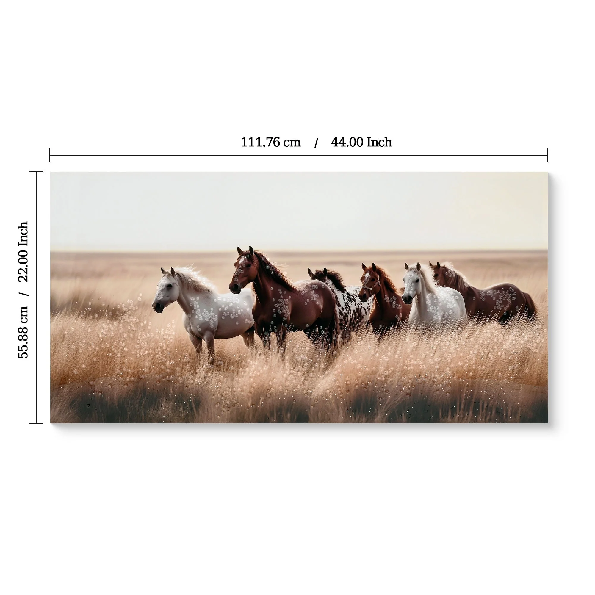 Cozy Country Rustic Horses Wall Art Decor: Western Farm Equine Canvas Picture Wild Animals Walking on Empty Grassland Farmhouse Ponies Portrait Painting Artwork for Living Room Bedroom 40' x 20' - Image 3