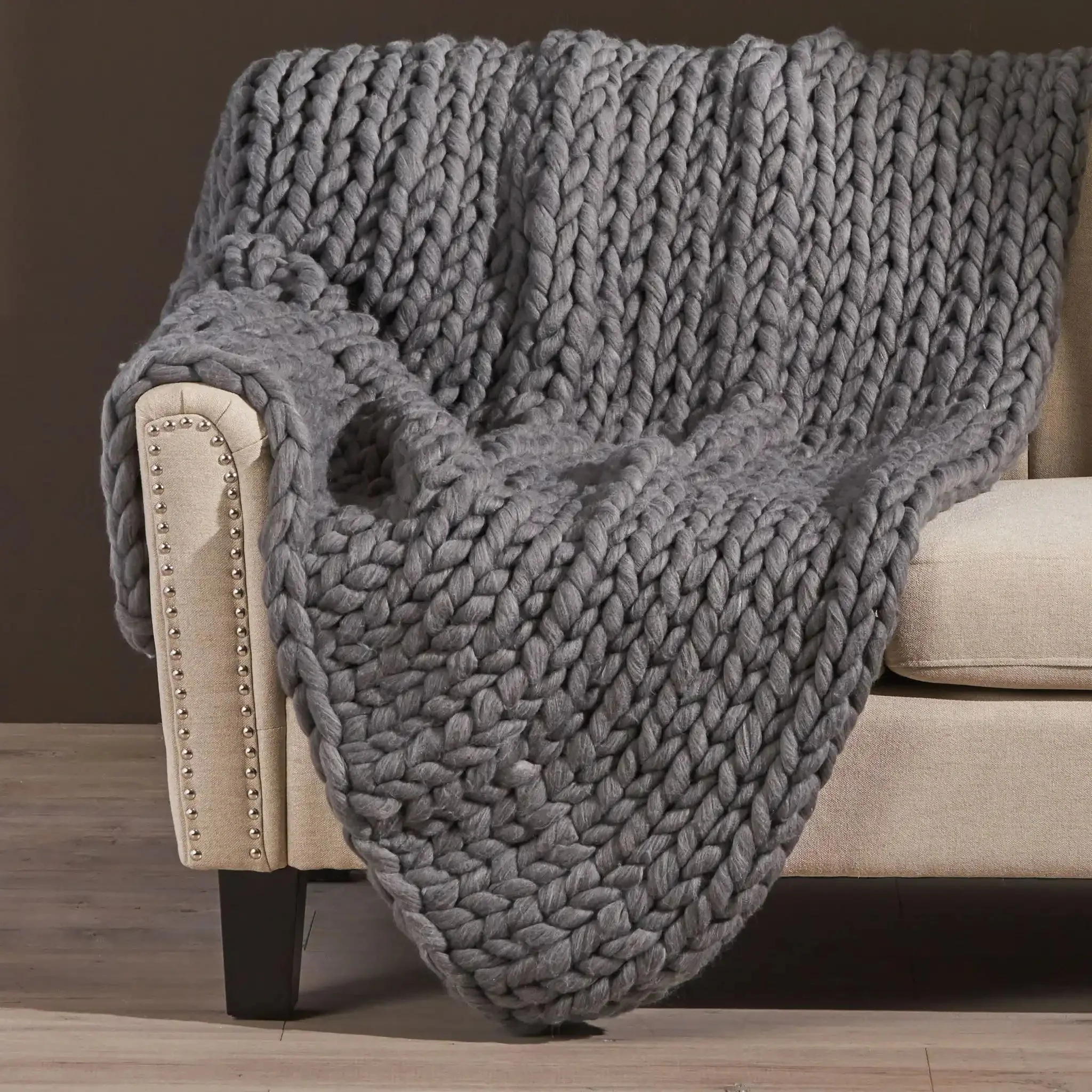 Cozy Knitted Acrylic Throw Blanket With Double Sided Design - Image 5