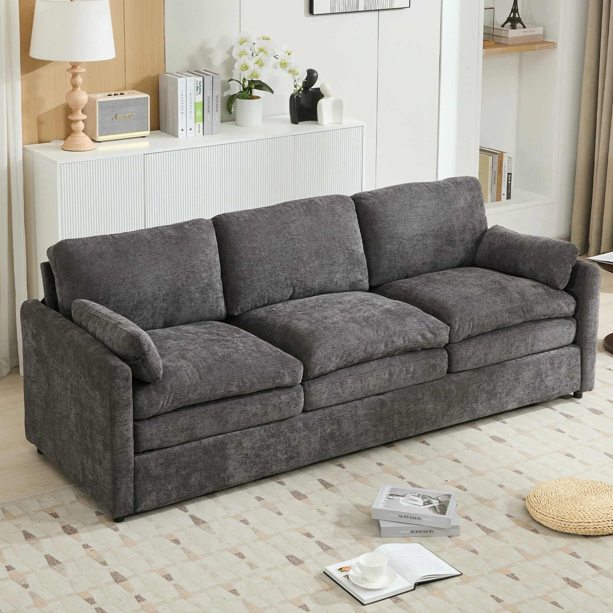 Cozy Upholstered 3 Seater Sofa With Double Cushion - Image 7