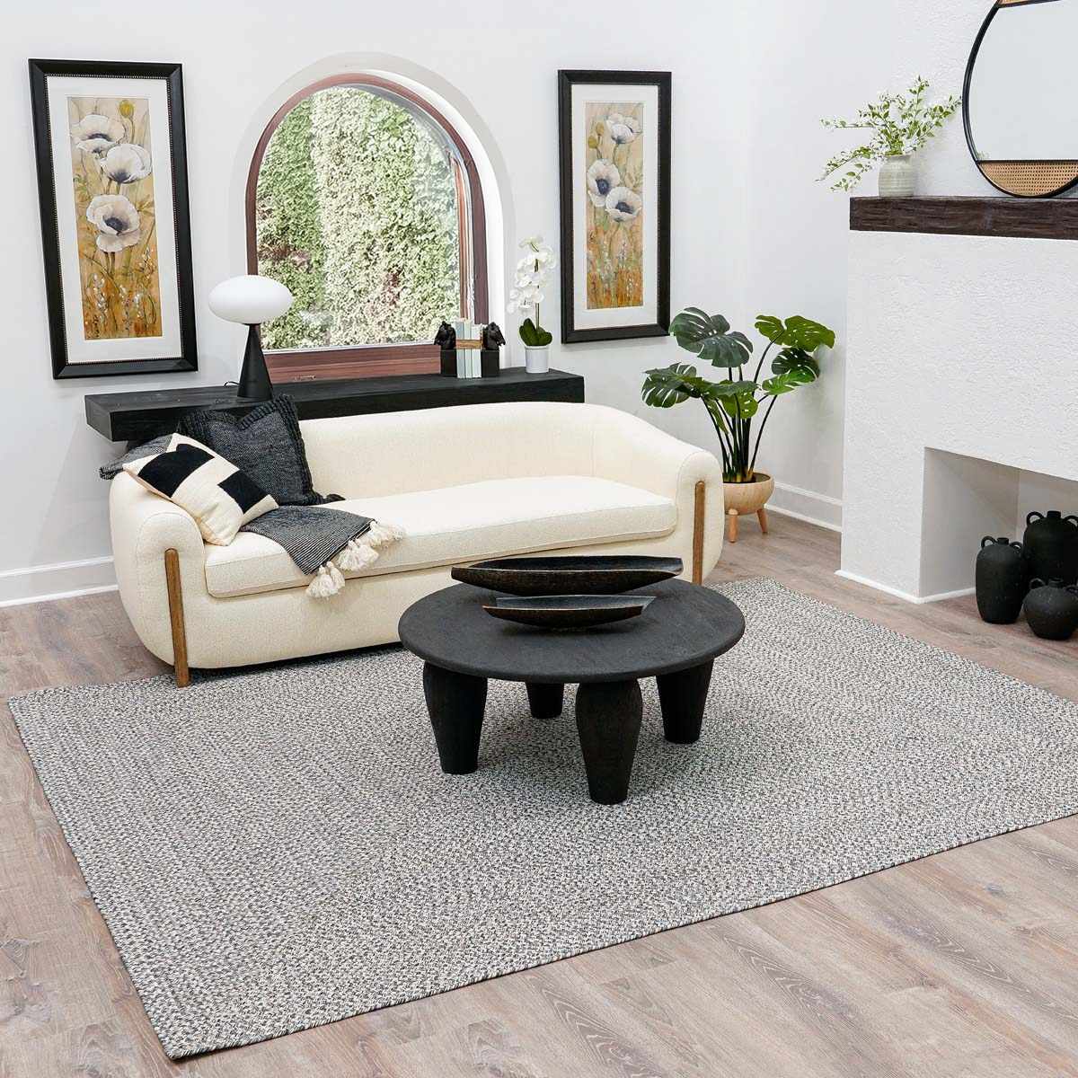 Cream Charcoal Braided Faux Jute Rug - Image 2