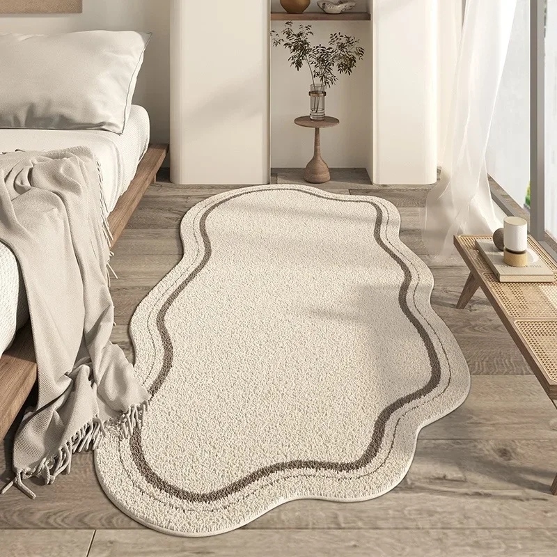Cream Irregular Area Rug Non Slip Modern Nordic Wave Floor Mat - Image 2
