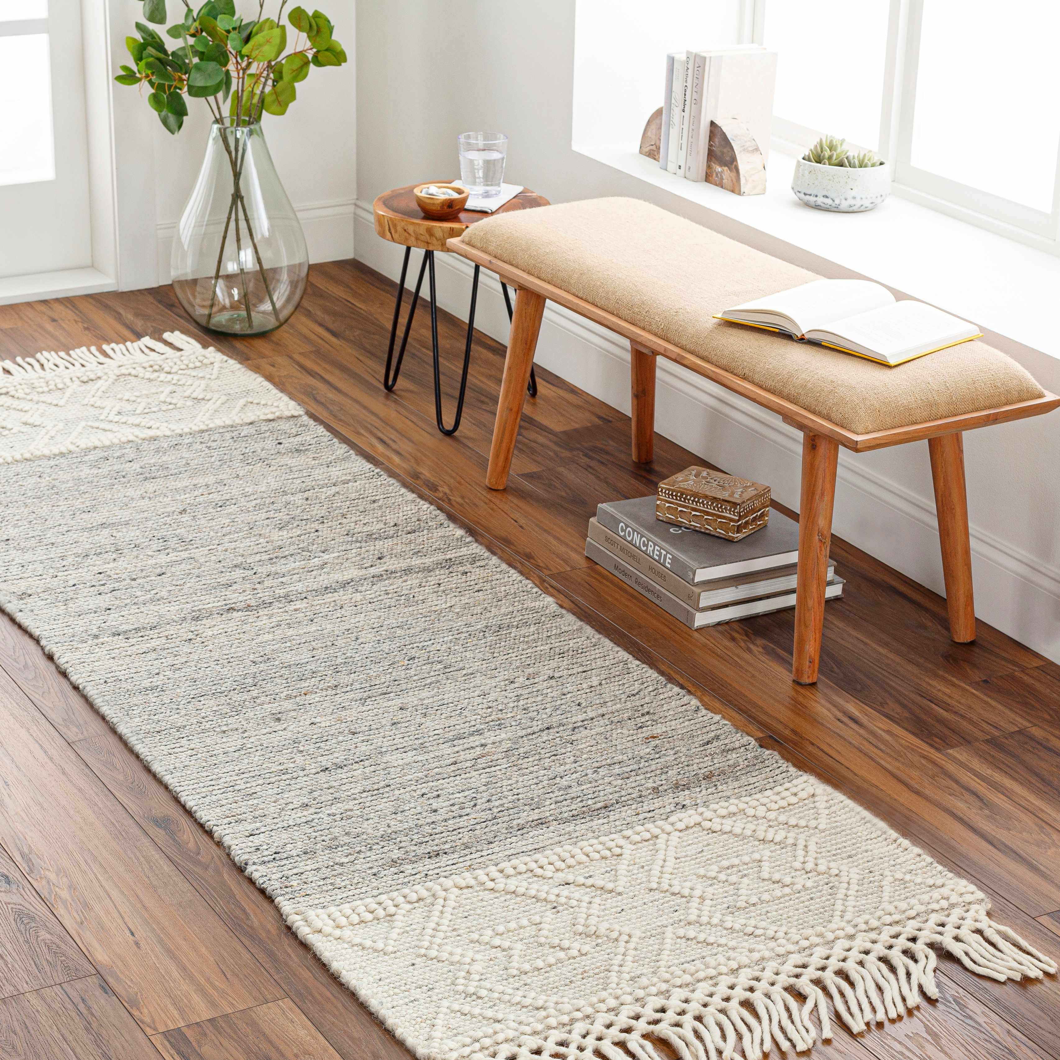 Cream Magnaga Wool Blend Braided Tassel Area Rug - Clearance - Image 10