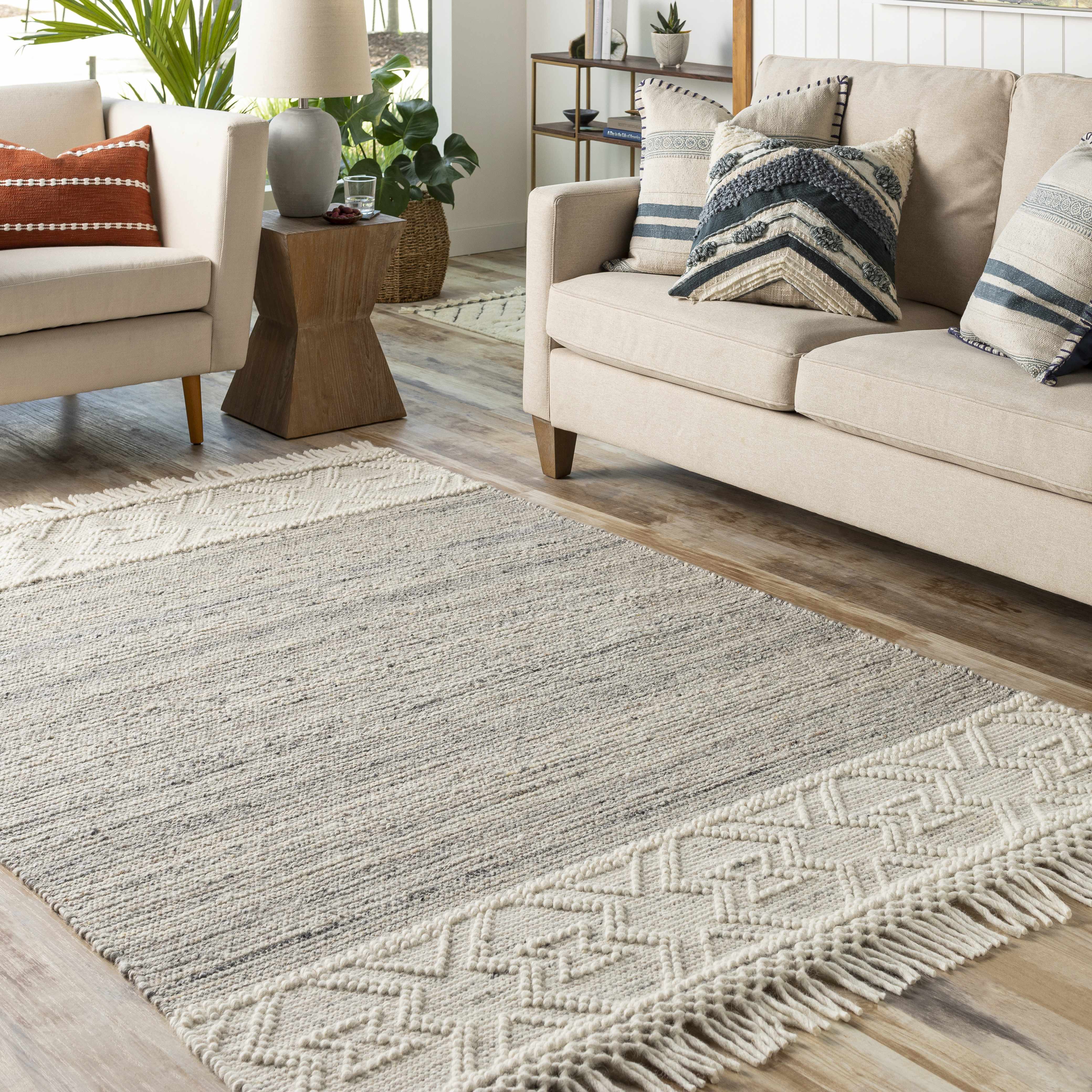 Cream Magnaga Wool Blend Braided Tassel Area Rug - Clearance - Image 2