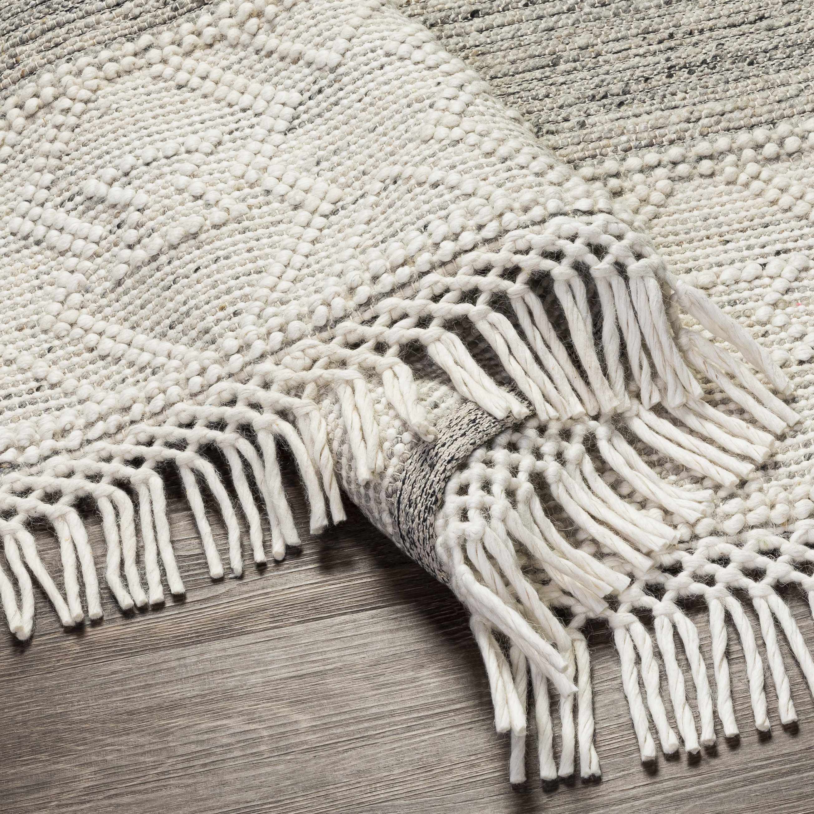 Cream Magnaga Wool Blend Braided Tassel Area Rug - Clearance - Image 4