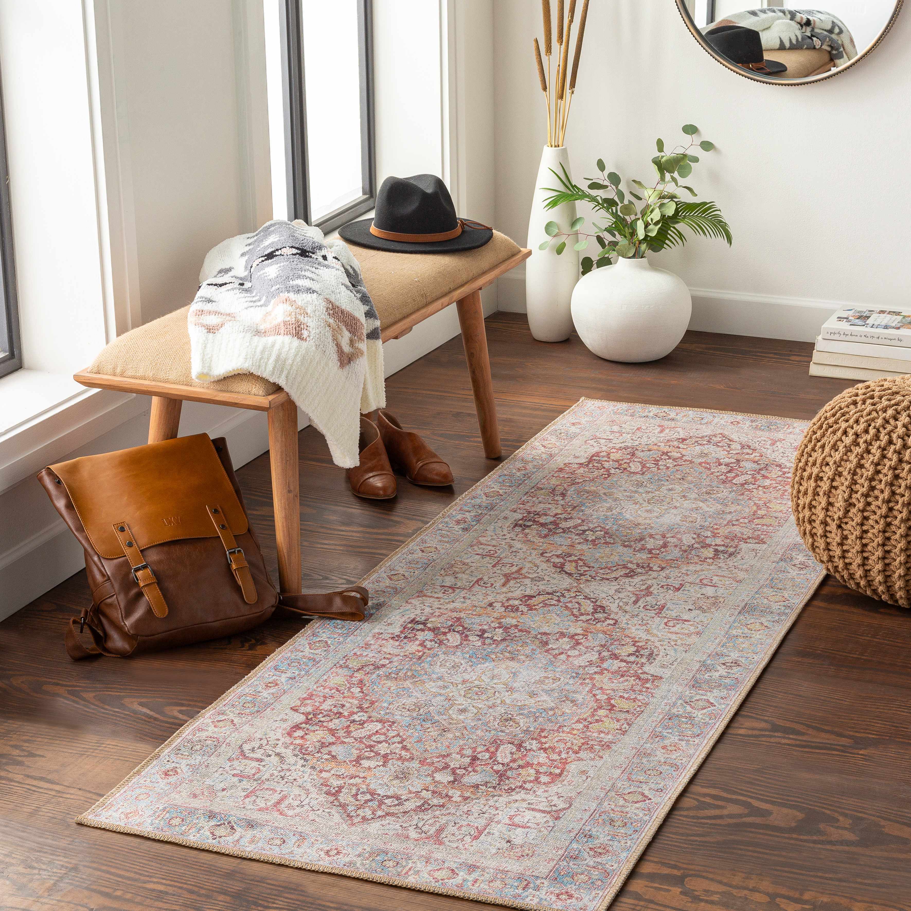 Cream Rust Leeston Washable Rug - Clearance - Image 12