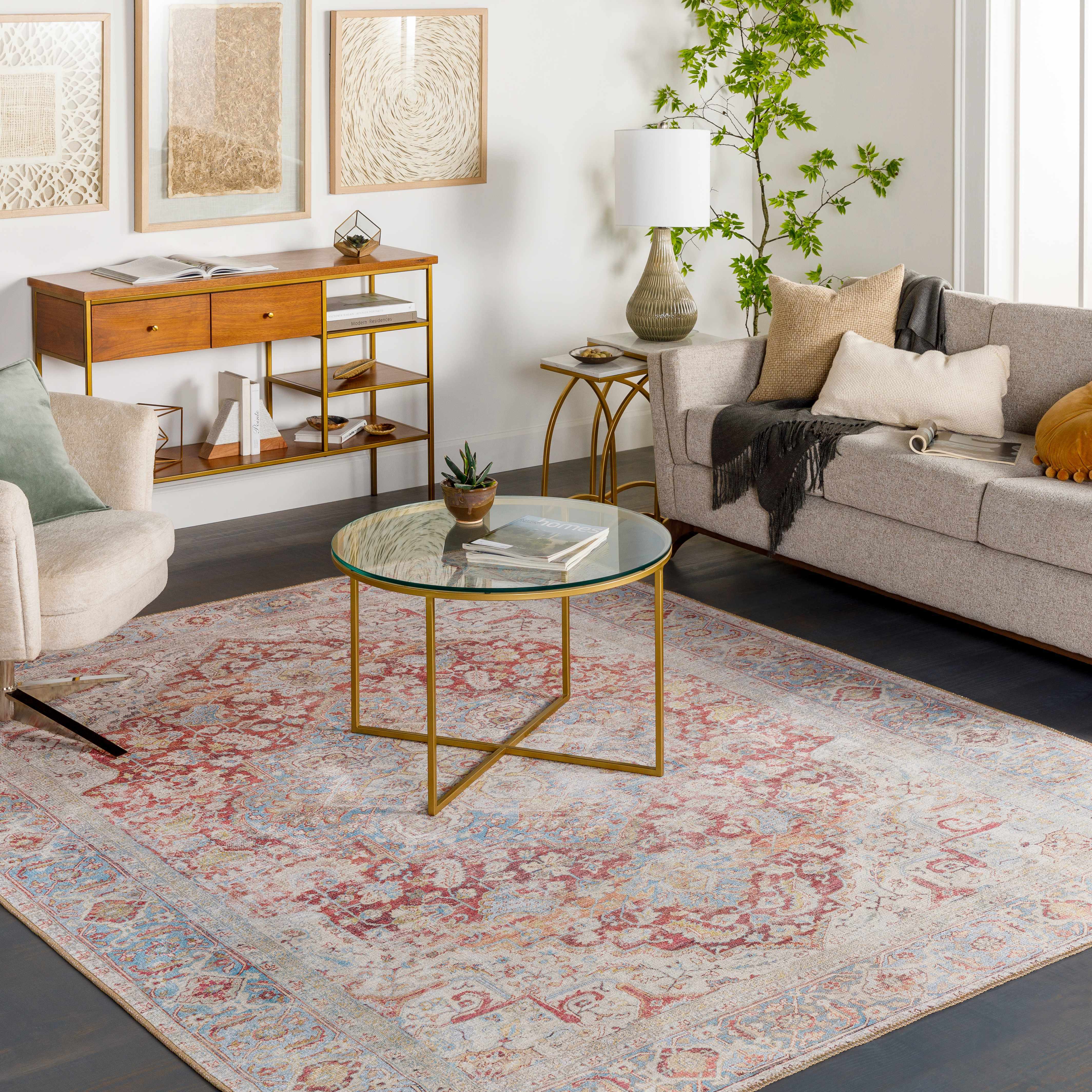 Cream Rust Leeston Washable Rug - Clearance - Image 2