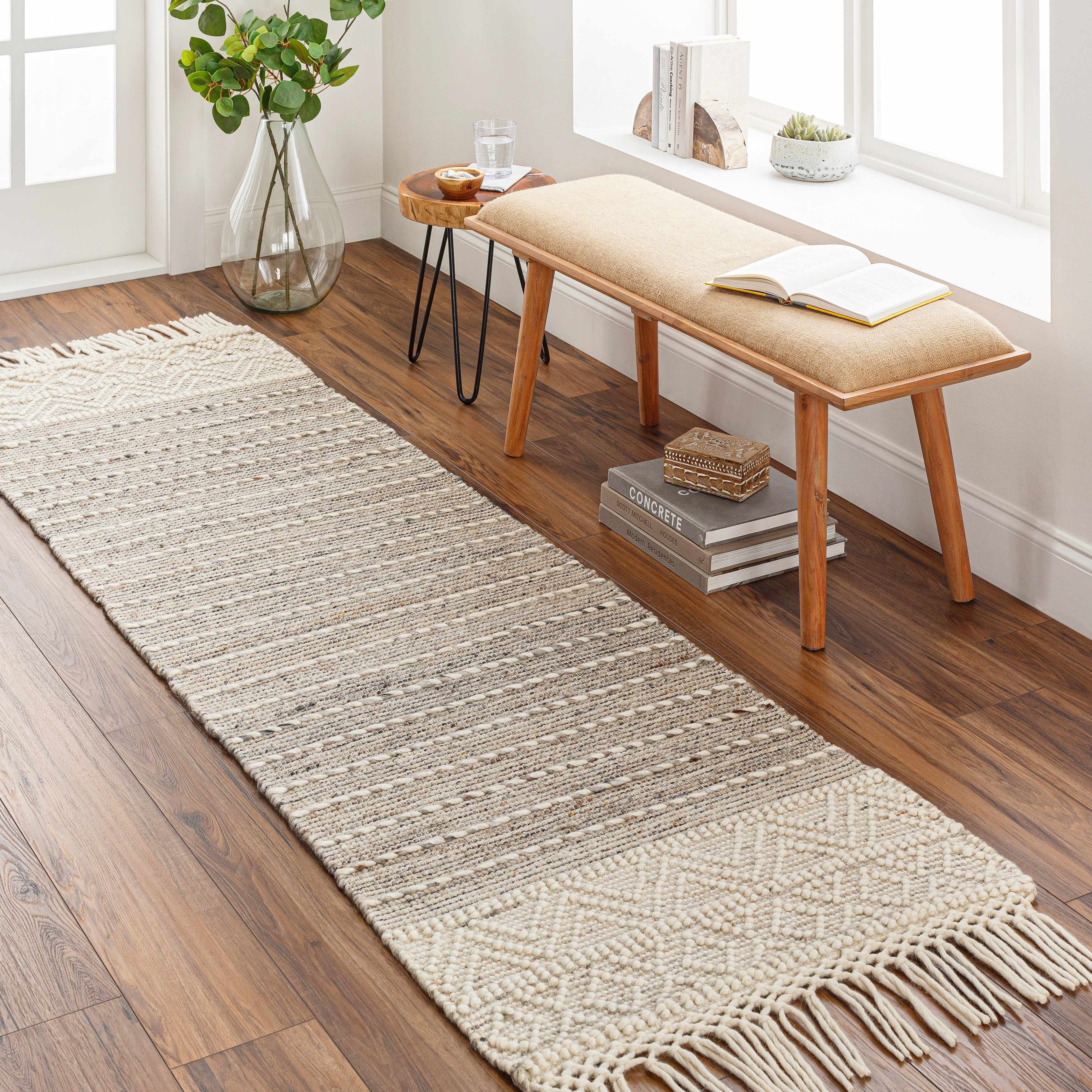 Cream Veruela Wool Blend Braided Tassel Area Rug - Clearance - Image 10