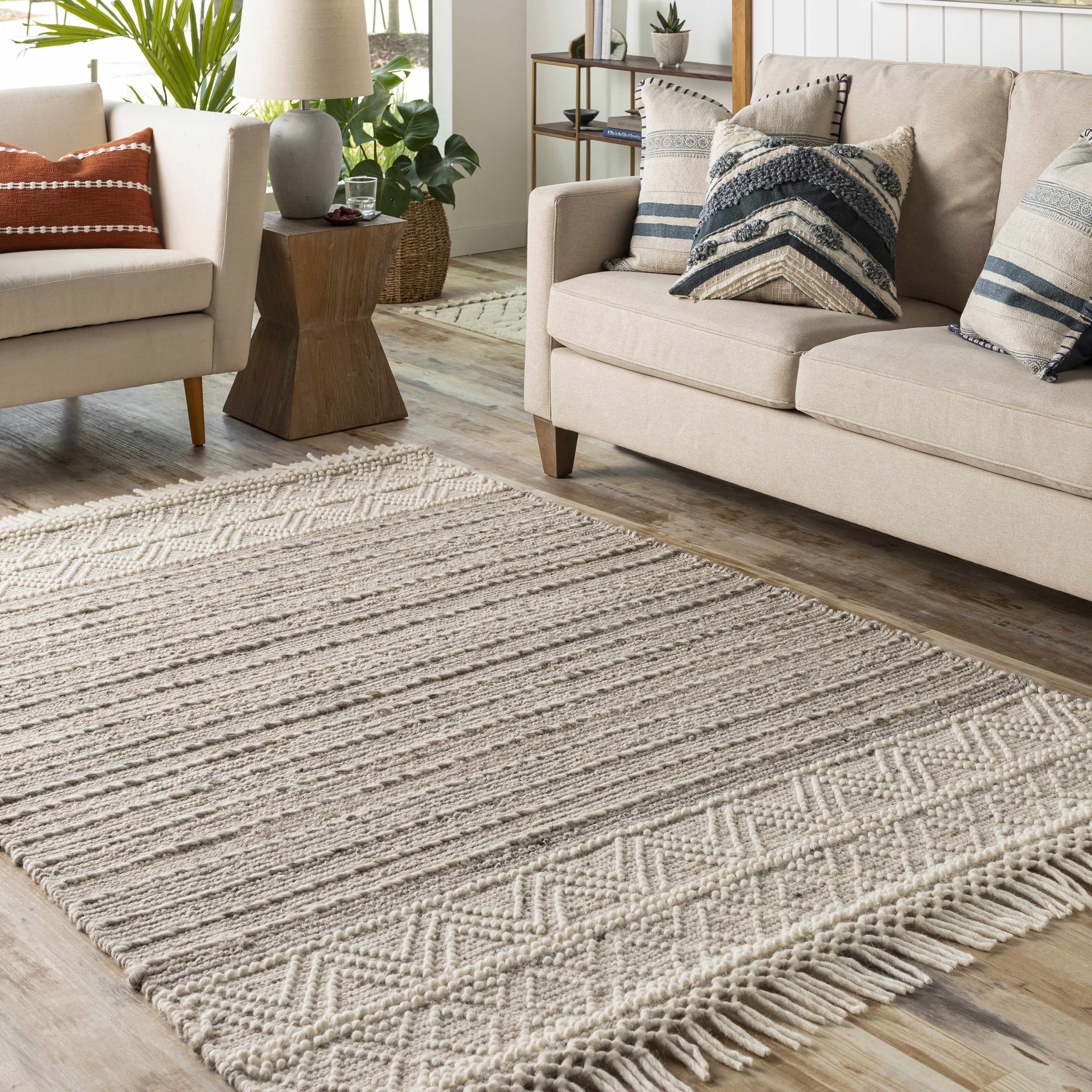 Cream Veruela Wool Blend Braided Tassel Area Rug - Clearance - Image 2