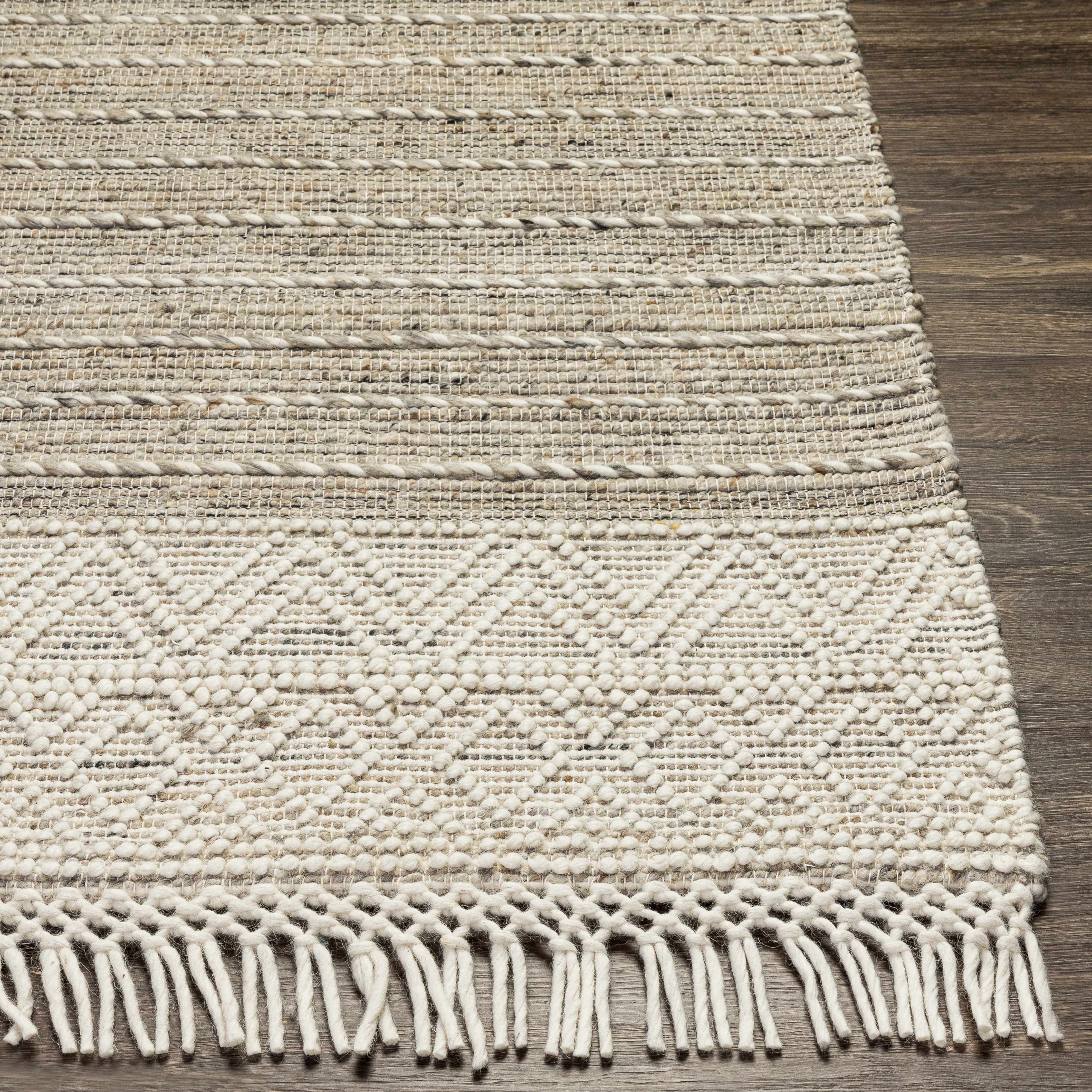 Cream Veruela Wool Blend Braided Tassel Area Rug - Clearance - Image 4