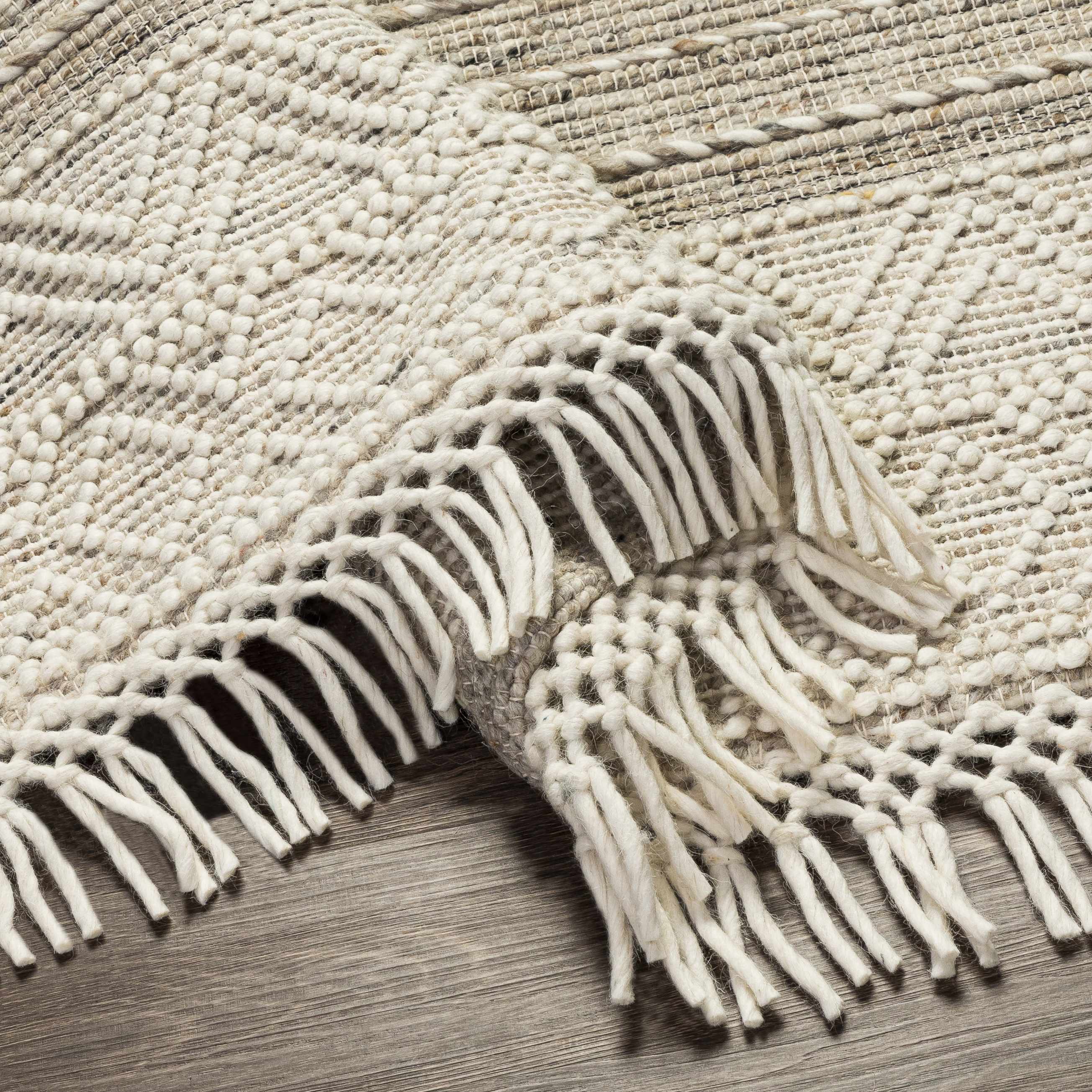 Cream Veruela Wool Blend Braided Tassel Area Rug - Clearance - Image 8